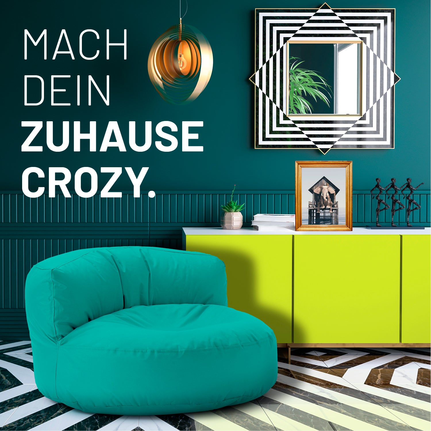 Sitzsack Lounge (320 L) - Türkis, modern & gemütlich für drinnen & draußen, pflegeleicht, mit hochwertiger EPS-Füllung und verdecktem Reißverschluss.