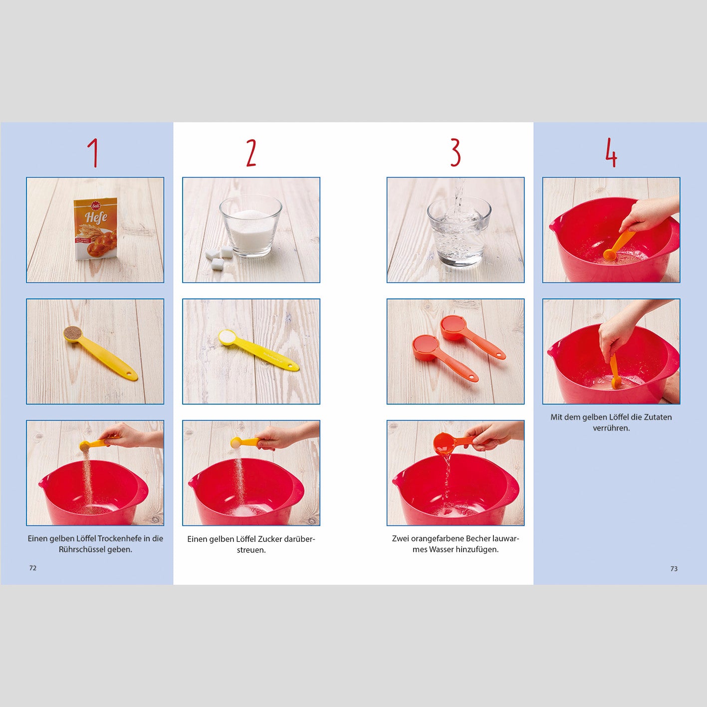 Rezeptbuch inkl. Messbecher-Set - Band 4 - Kleine Gerichte ganz groß! zeigt Schritt-für-Schritt Anleitungen mit Messbechern und Zutaten.