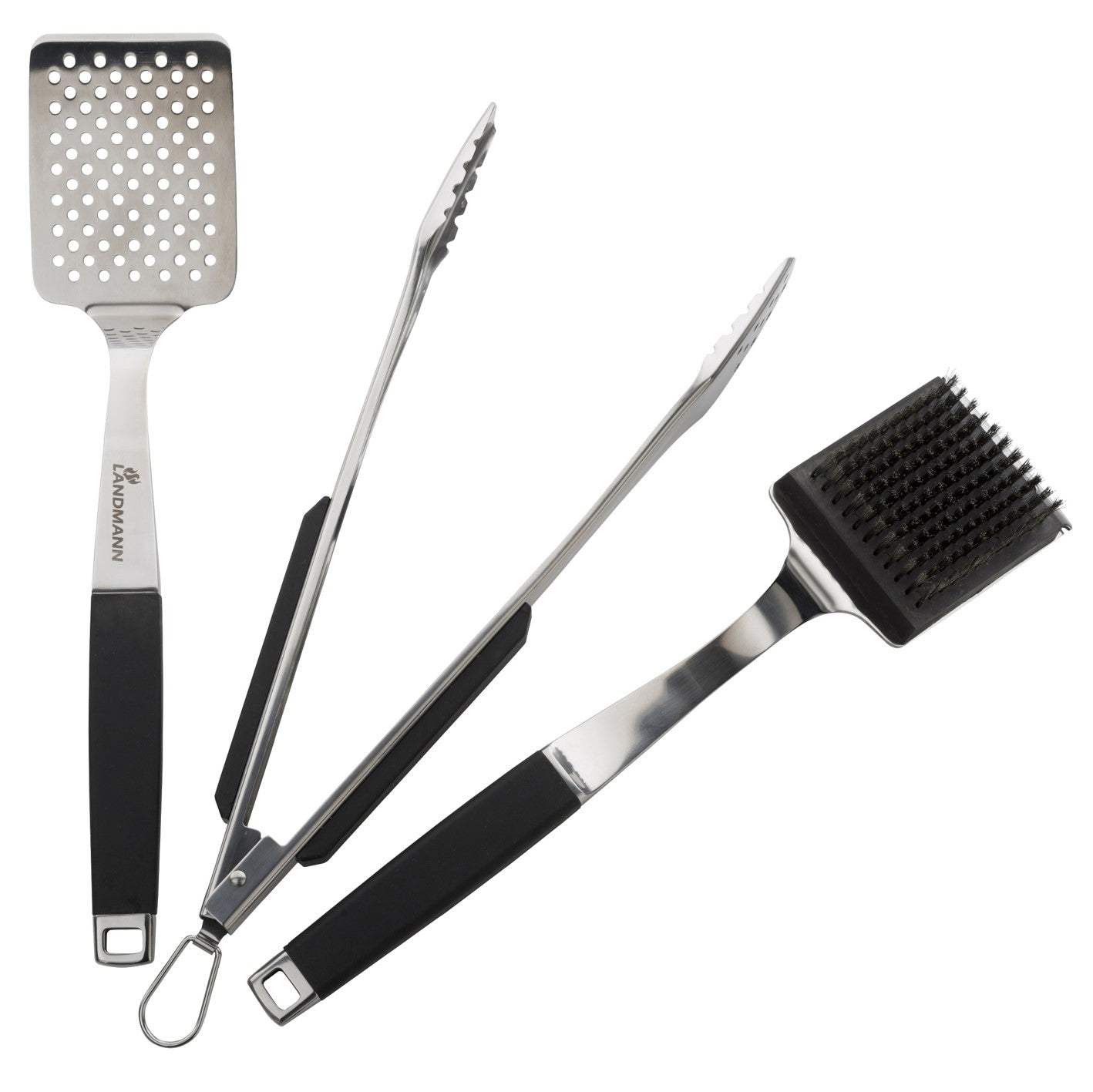 Pure Grillwender aus Edelstahl mit gummiertem Griff, ergonomisch geformt, ideal für großflächiges Grillgut und sichere Handhabung.