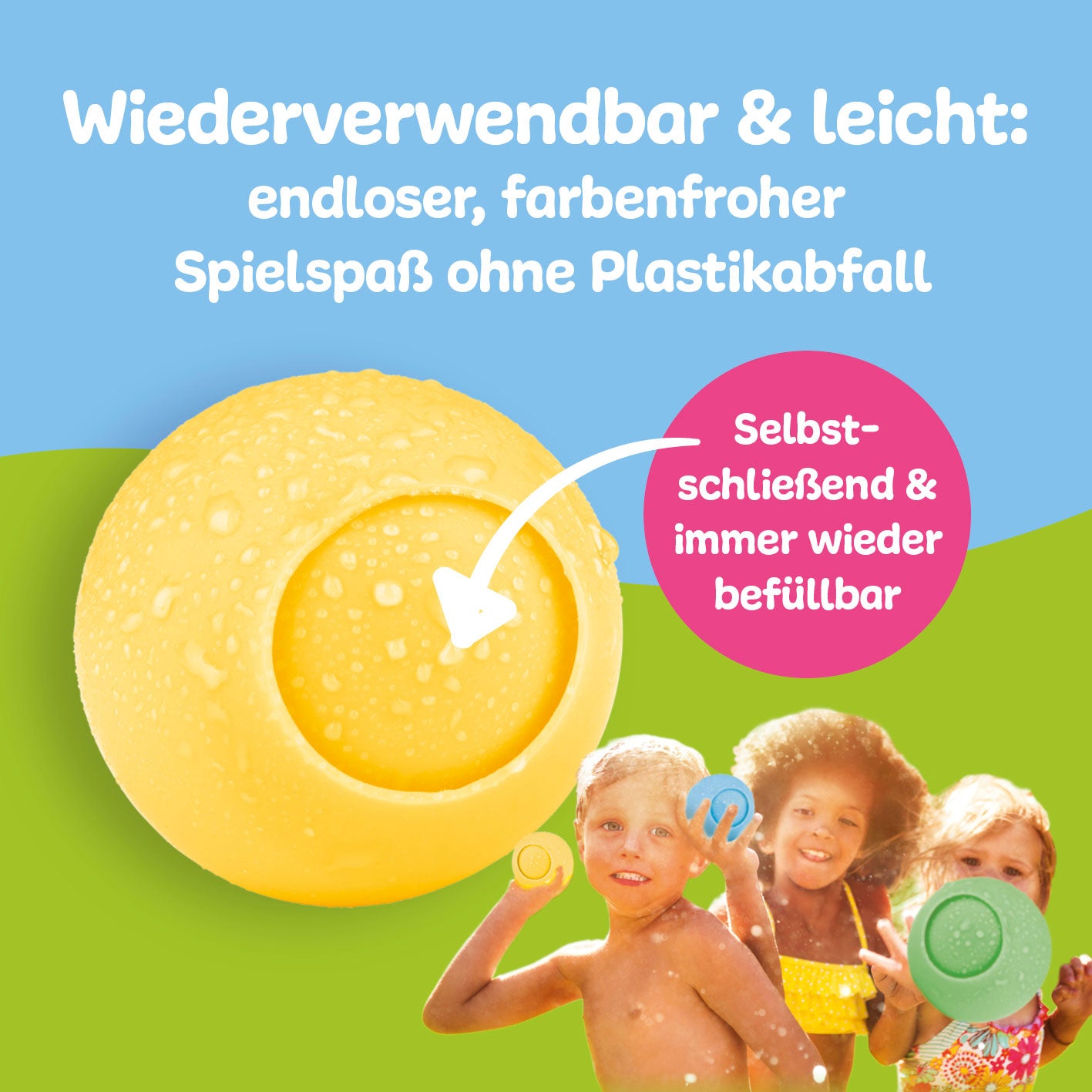 Wiederverwendbare Wasserbomben - 24 Stück, selbstschließend, farbenfroh, leicht und ohne Plastikabfall für endlosen Spielspaß.