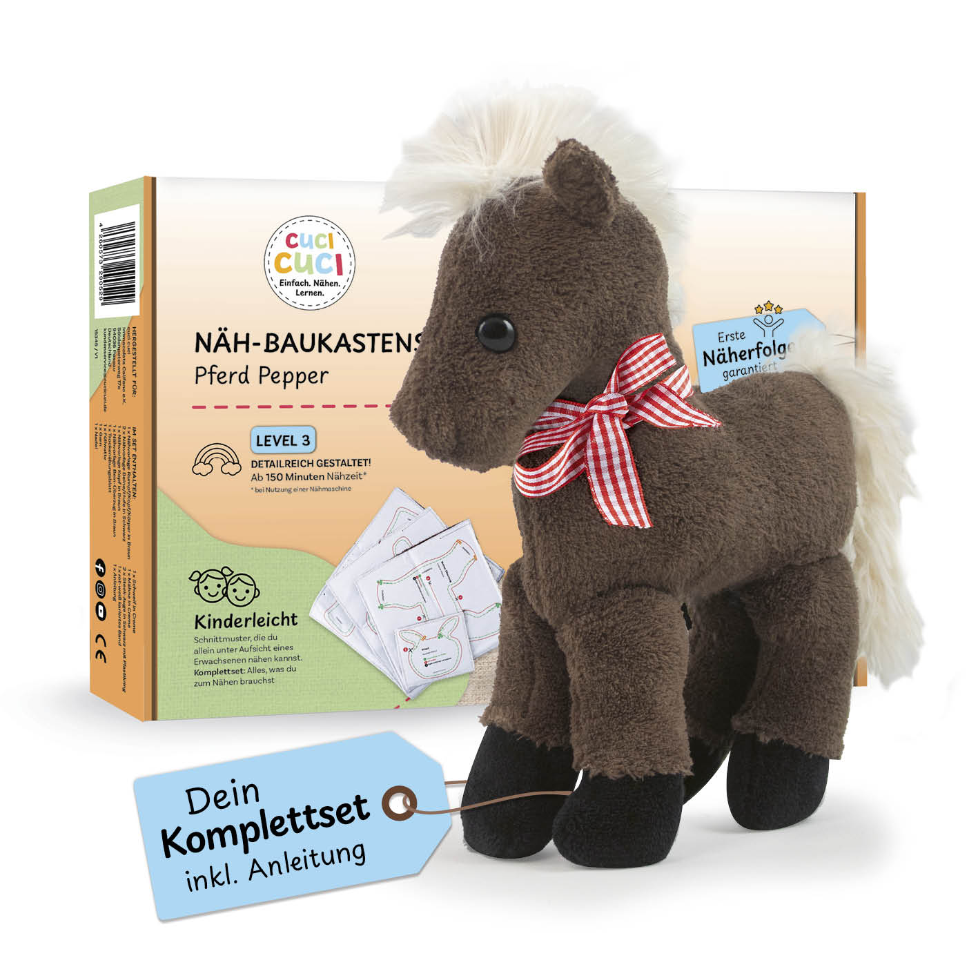 Näh-Baukastenset Motiv Pferd Pepper kinderleichtes Nähset Level 2 mit Anleitung für erste Näherfolge von cuci cuci