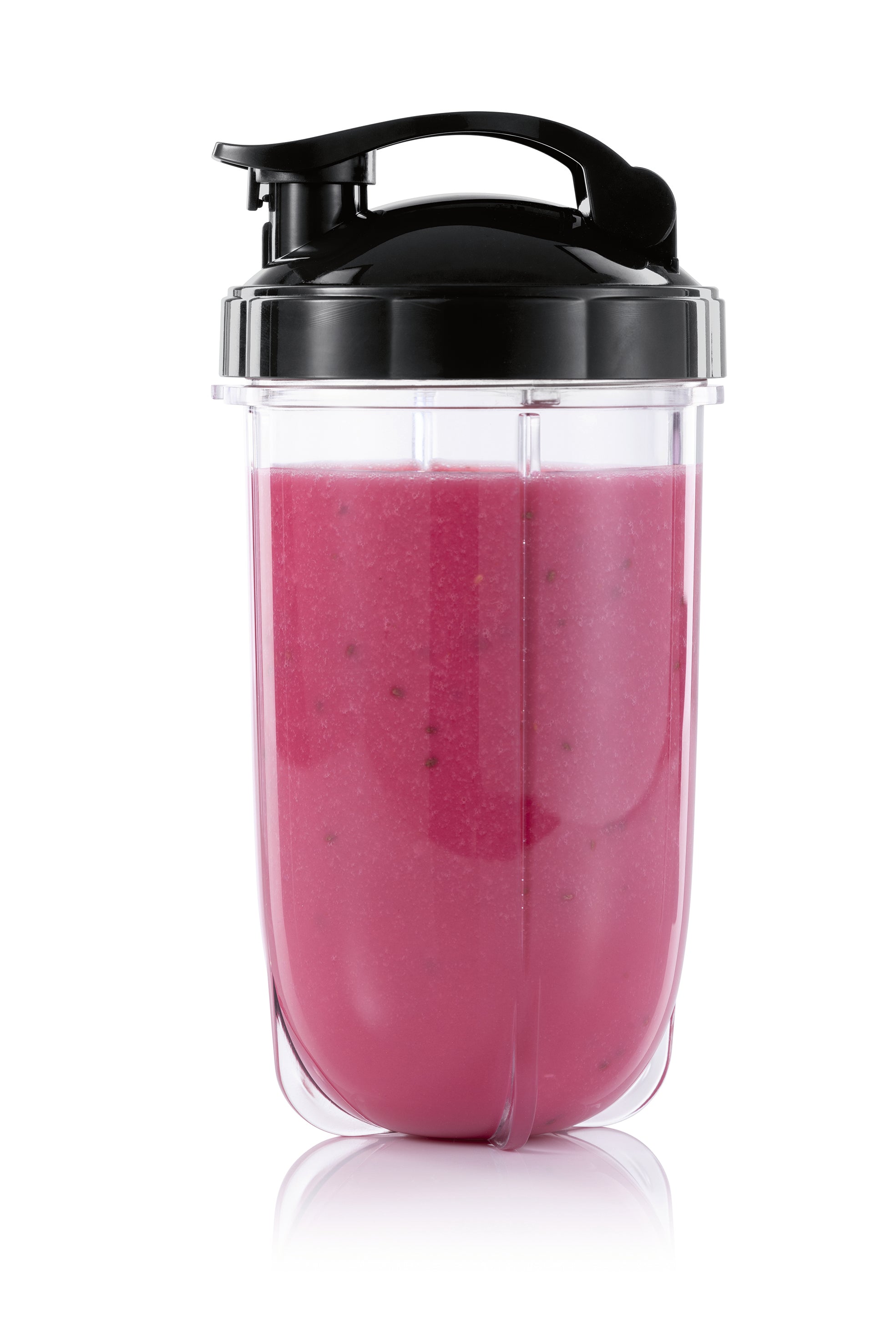 Zweifacher Becher mit schwarzem Deckel gefüllt mit rotem Smoothie aus Zubehörset L für Mr. Magic Power 400 Pro - Schwarz