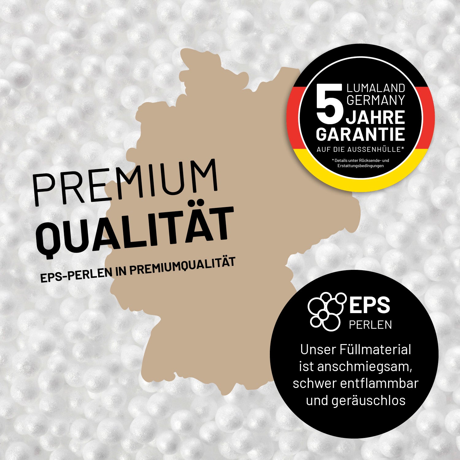 Premium EPS-Perlenfüllung mit 5 Jahre Garantie für Sitzsack Classic XXL aus der LUMALAND Cord-Reihe - 380 L - 140 x 180 cm - Beige