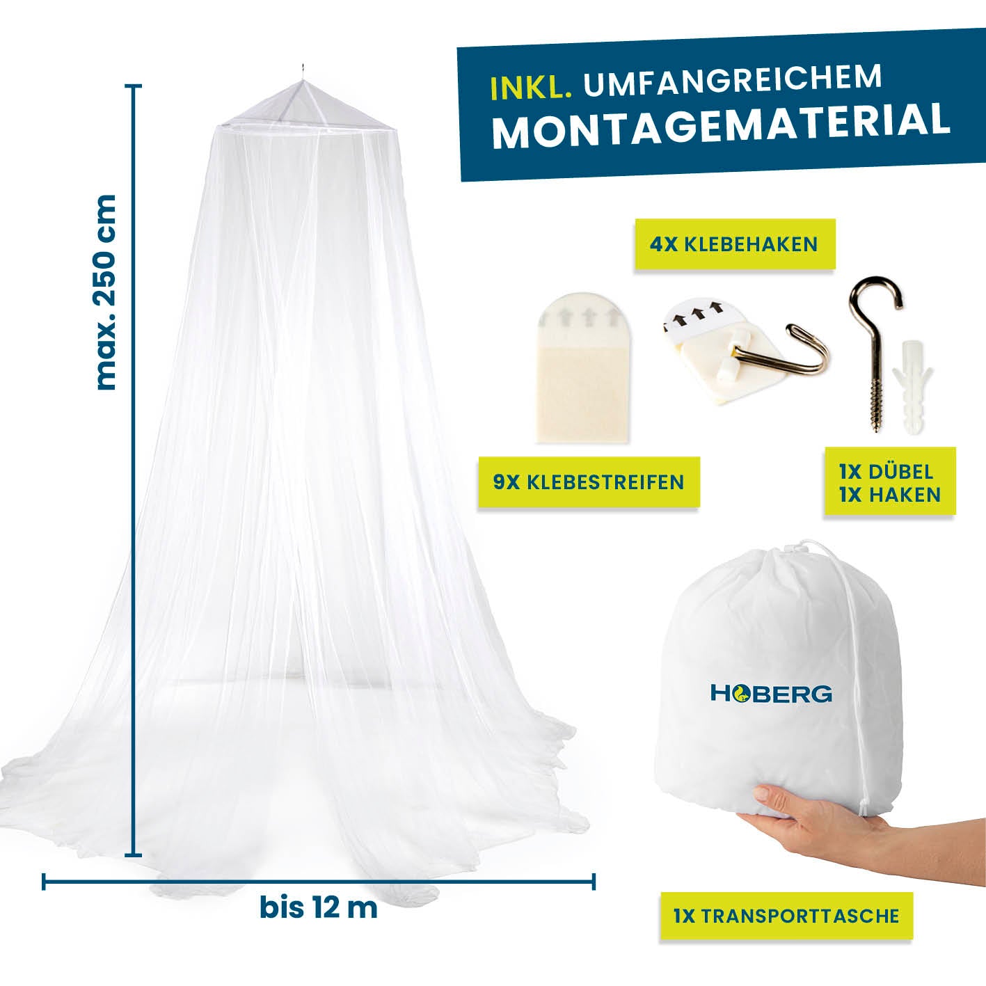 Insekten-Baldachin mit bis zu 12 m Breite und 2,5 m Höhe, inkl. Montagematerial und Transporttasche von HOBERG.