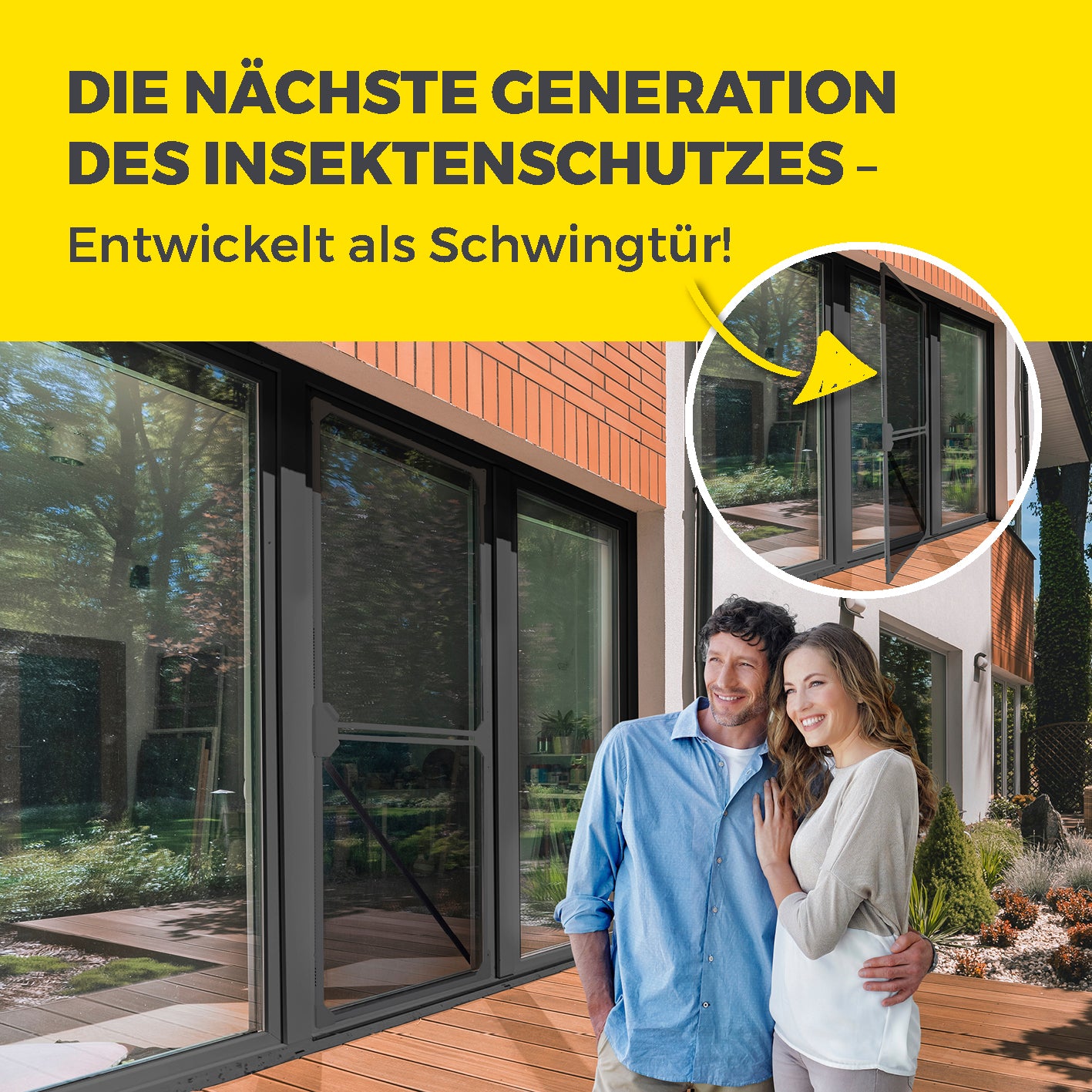 Teleskop-Insektenschutzgitter Schwingtür – Grau mit Alurahmen schützt Türen vor Insekten, einfache Montage ohne Bohren und Zuschneiden.