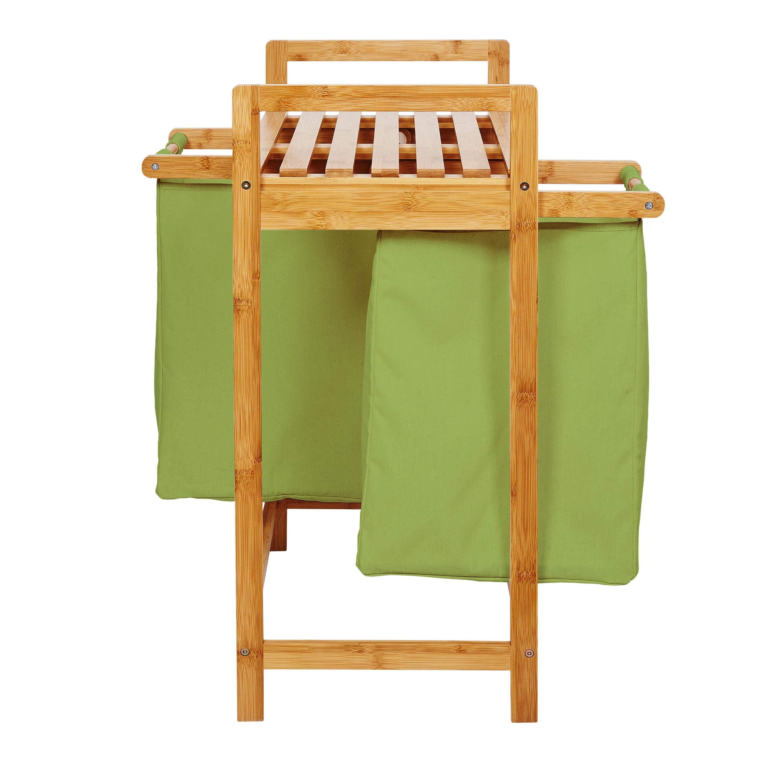 Bambus Wäschekorb mit 2 ausziehbaren grünen Wäschesäcken, 73 x 64 x 33 cm, stilvoll, pflegeleicht und geräumig.