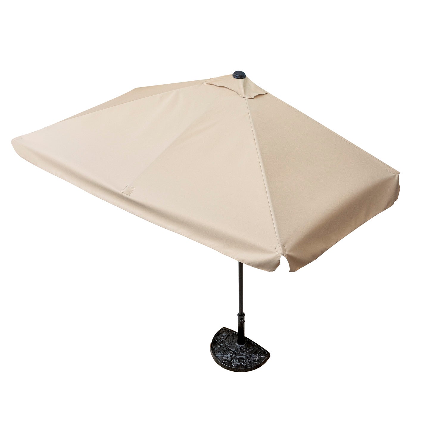 Sonnenschirm mit UV-Schutz mit Sonnenschirmfuß - rechteckig 230 x 140 cm - beige, halbrunder Gussfuß, Handkurbel, platzsparend für Balkone.