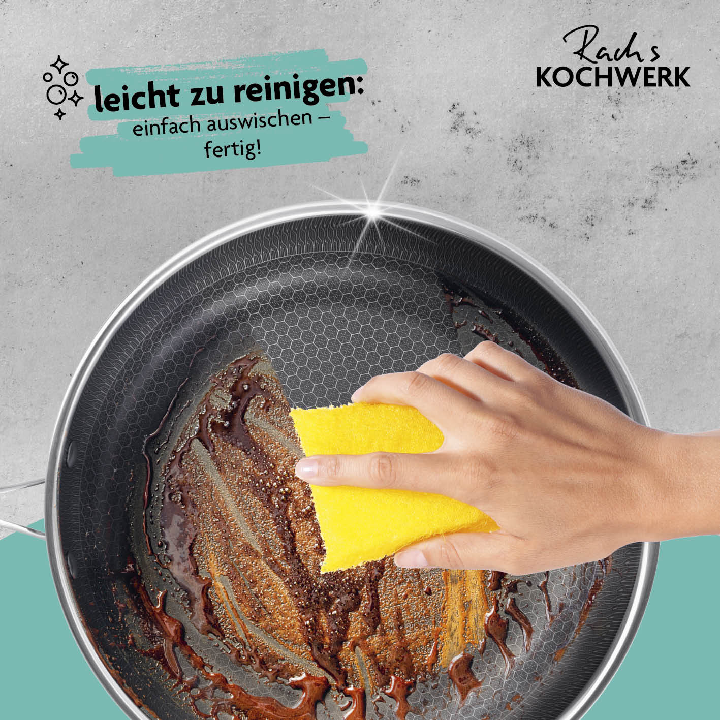 Edelstahl-Pfanne mit Wabenstruktur Ø 28 cm zeigt leichte Reinigung dank Antihaftbeschichtung und kratzfestem Design.