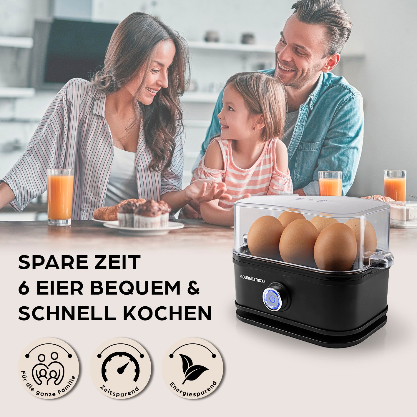 Design-Eierkocher 6 Eier - Schwarz ermöglicht schnelles, energiesparendes Kochen für die ganze Familie ohne Herd oder Topf.