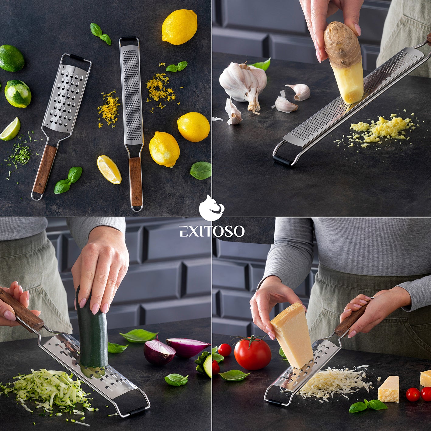 Küchenreibe 2in1 Set - Edelstahl mit Holzgriff, scharfe Klinge, rutschfester Griff, vielseitig für Gemüse, Käse und Gewürze.