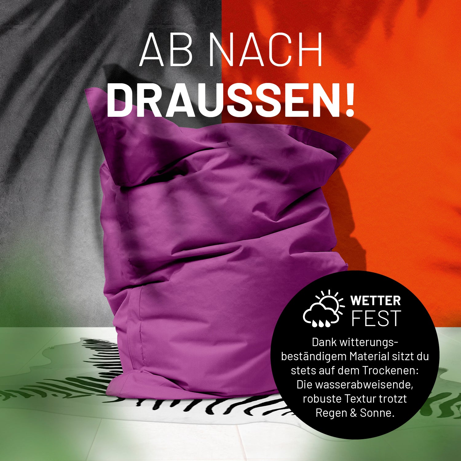 Sitzsack Classic XXL (380 L) in Lila, wetterfest, robust, indoor & outdoor Nutzung, wetterbeständig, pflegeleicht, mit verdecktem Reißverschluss.