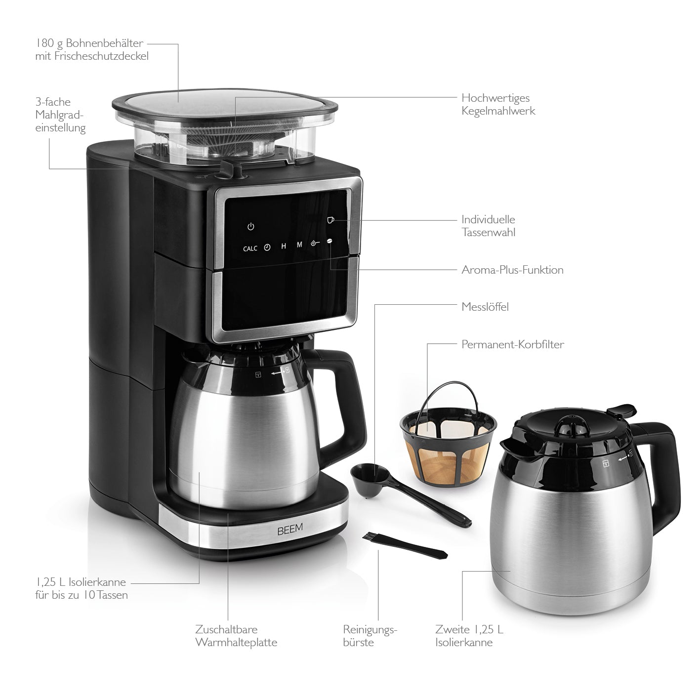 FRESH-AROMA-PERFECT III Filterkaffeemaschine mit Mahlwerk, zwei 1,25 l Thermokannen und digitalem Touch-Display.