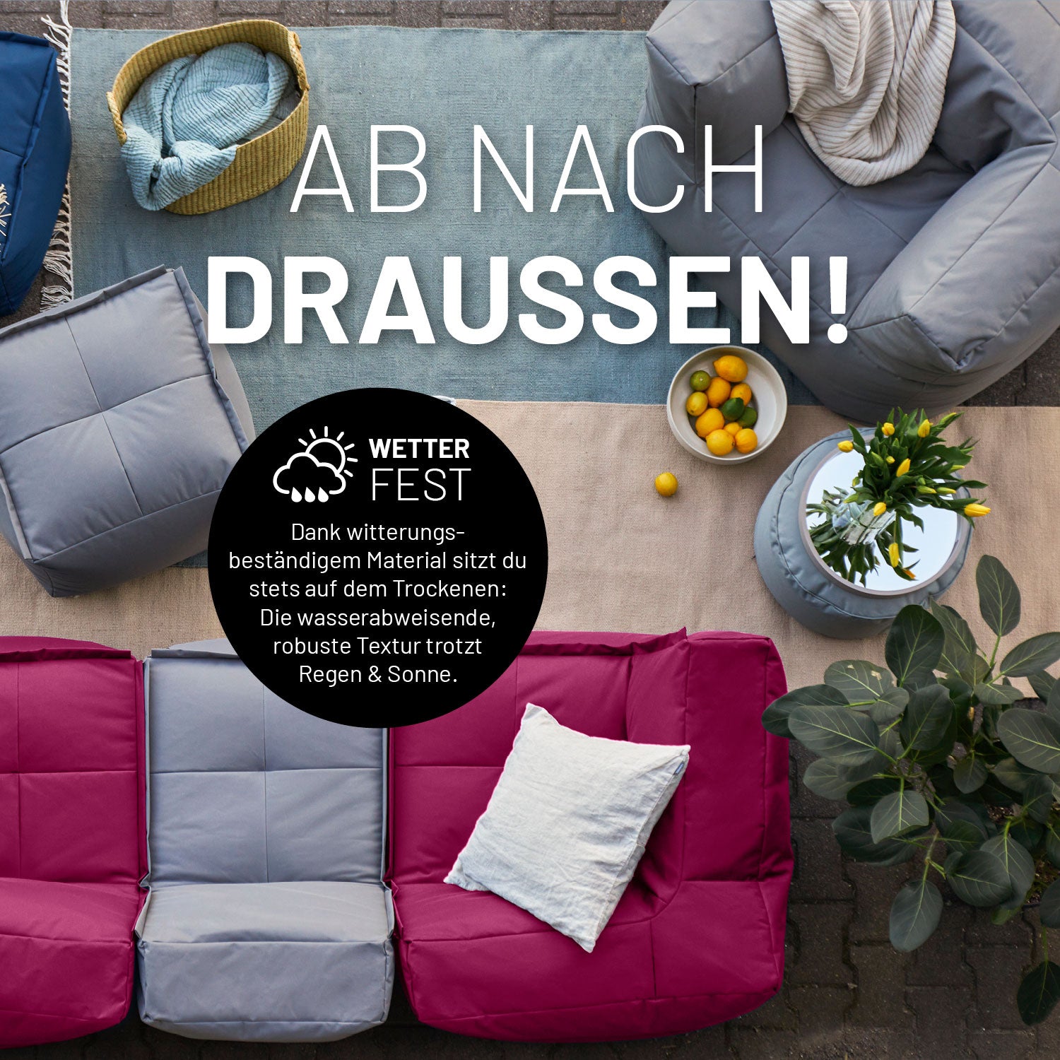 Sitzsack-Hocker (200 L) - Modulares System - indoor & outdoor - Rotwein mit wetterfestem, robustem Material für draußen und drinnen.