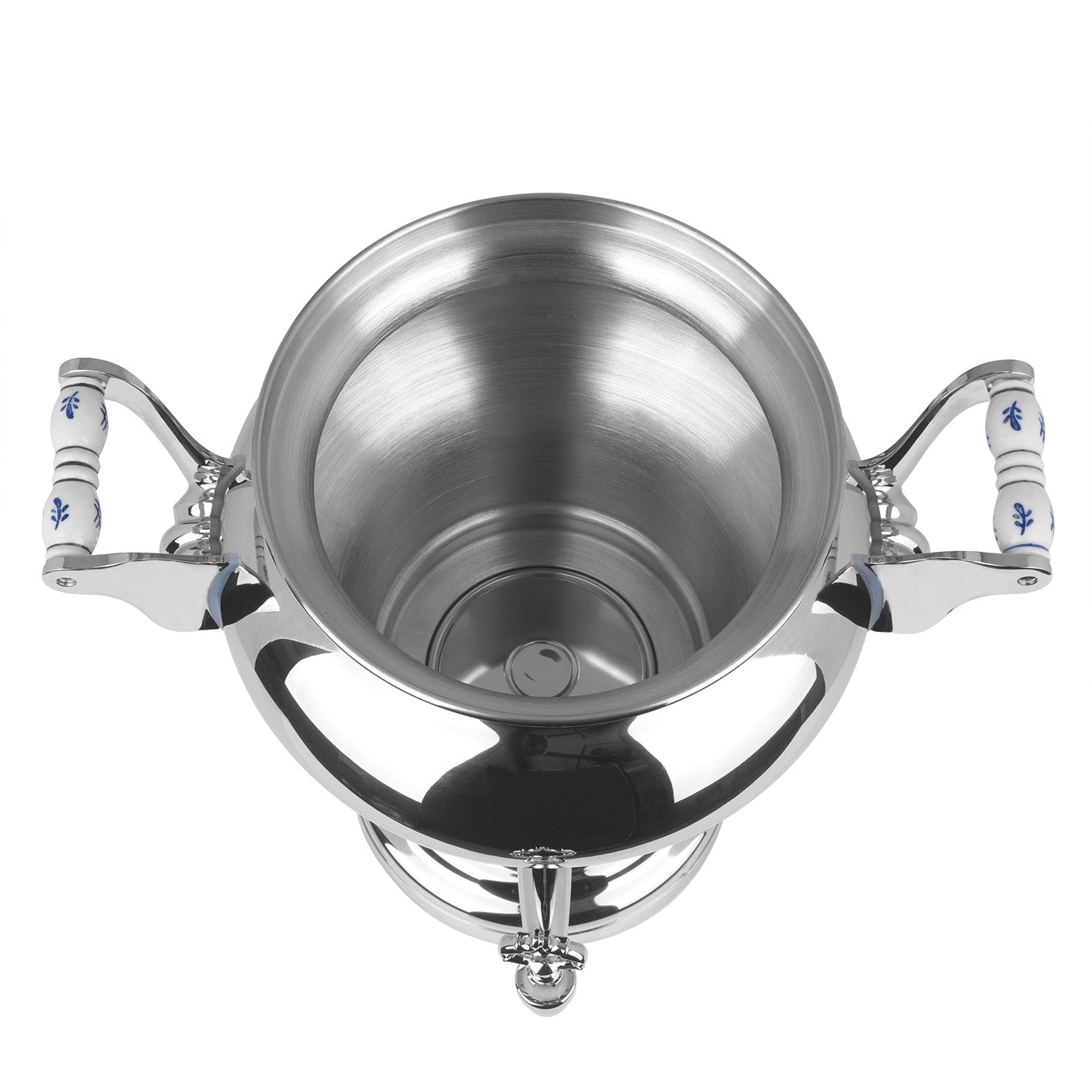 Samowar Royal III - 15l Edelstahl, hochwertiger elektrischer XL-Samowar zur Teezubereitung mit Ablasshahn, sichtbarer Innenraum.