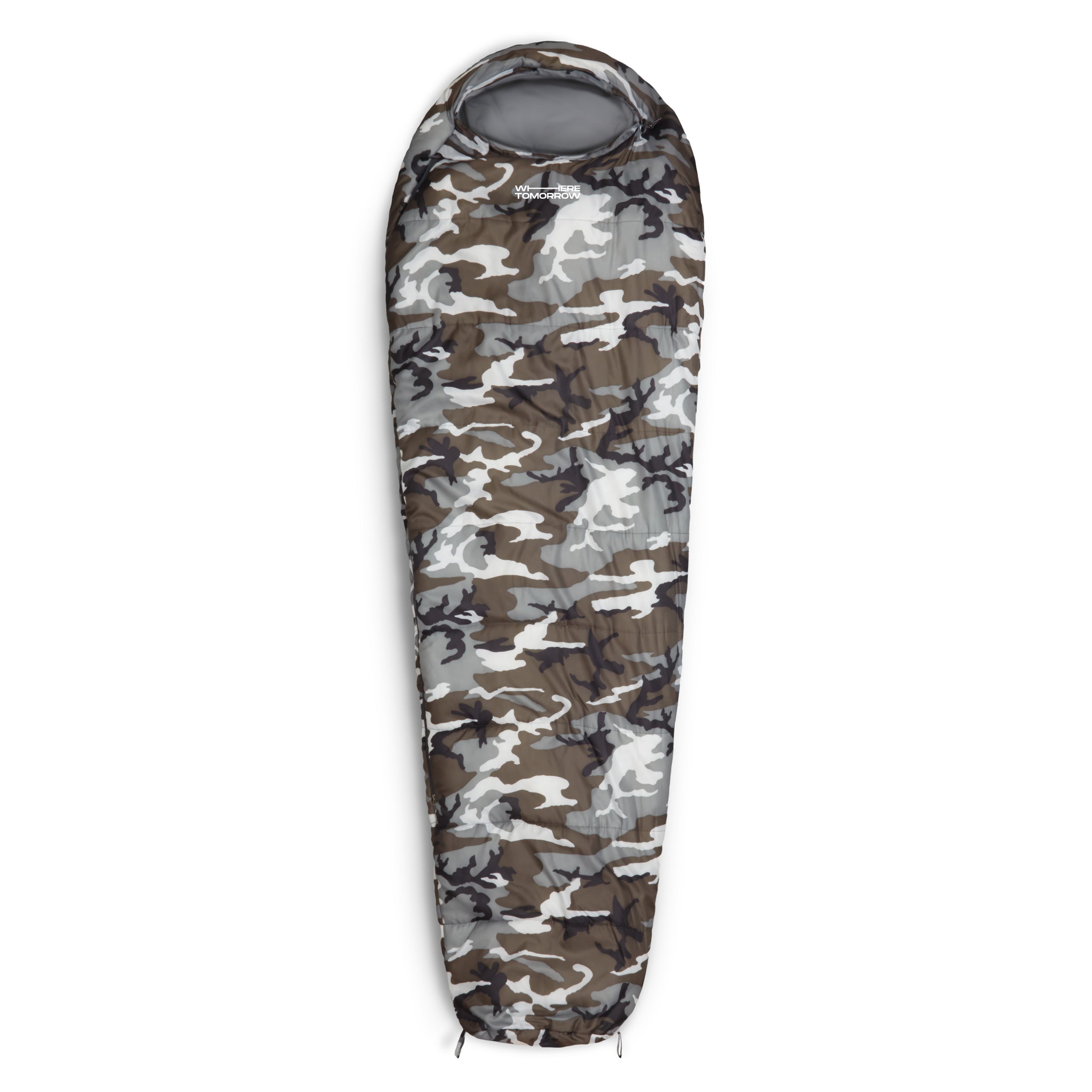 Camping Schlafsack Classic - Mumienschlafsack Camouflage Grau, wasserabweisend, atmungsaktiv, mit Konturkapuze, 230 x 80 x 55 cm.