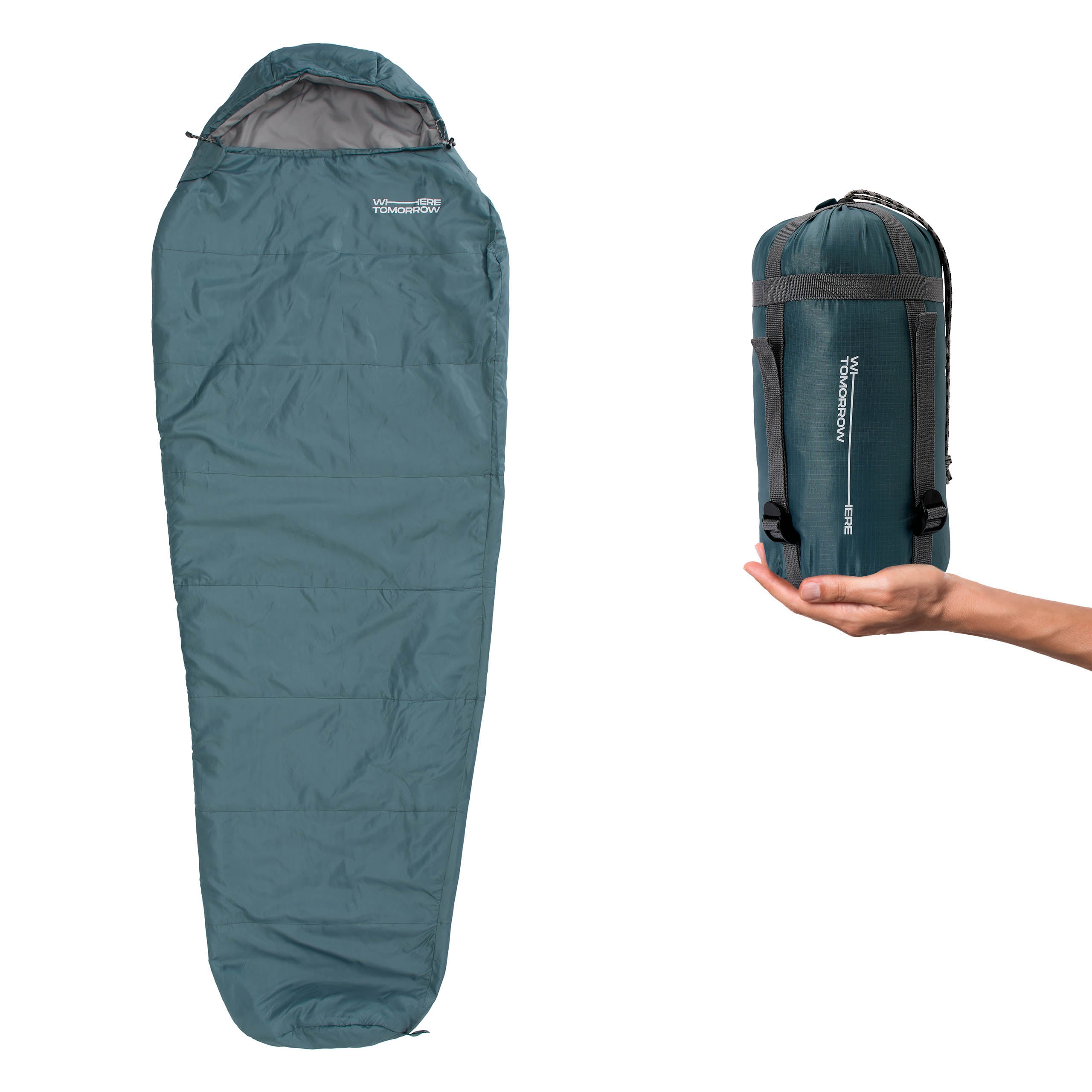Camping Schlafsack Small & Light - Mumienschlafsack mit Tasche in Goblinblau, wasserabweisend, kompakt und leicht tragbar.