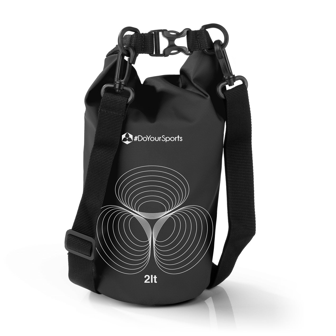 Dry Bag 2L - Schwarz, wasserdichter Outdoor-Rucksack mit verstellbarem Schultergurt und robustem Rolltop-Verschluss für sicheren Schutz.