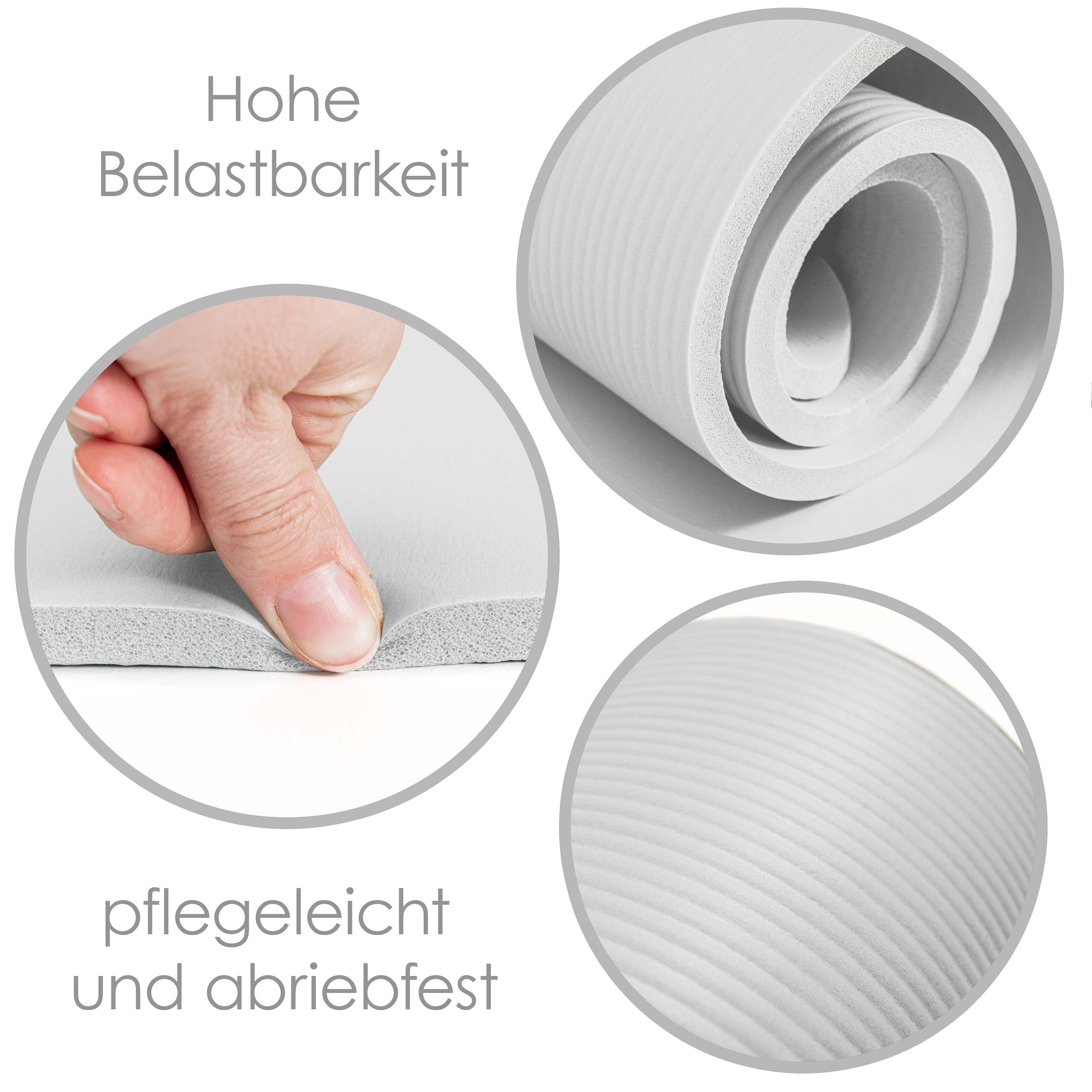 Fitness- & Gymnastikmatte - 183 x 61 x 1,2 cm - Weiß, rutschfest, robust, pflegeleicht und platzsparend für Indoor- und Outdoor-Training.
