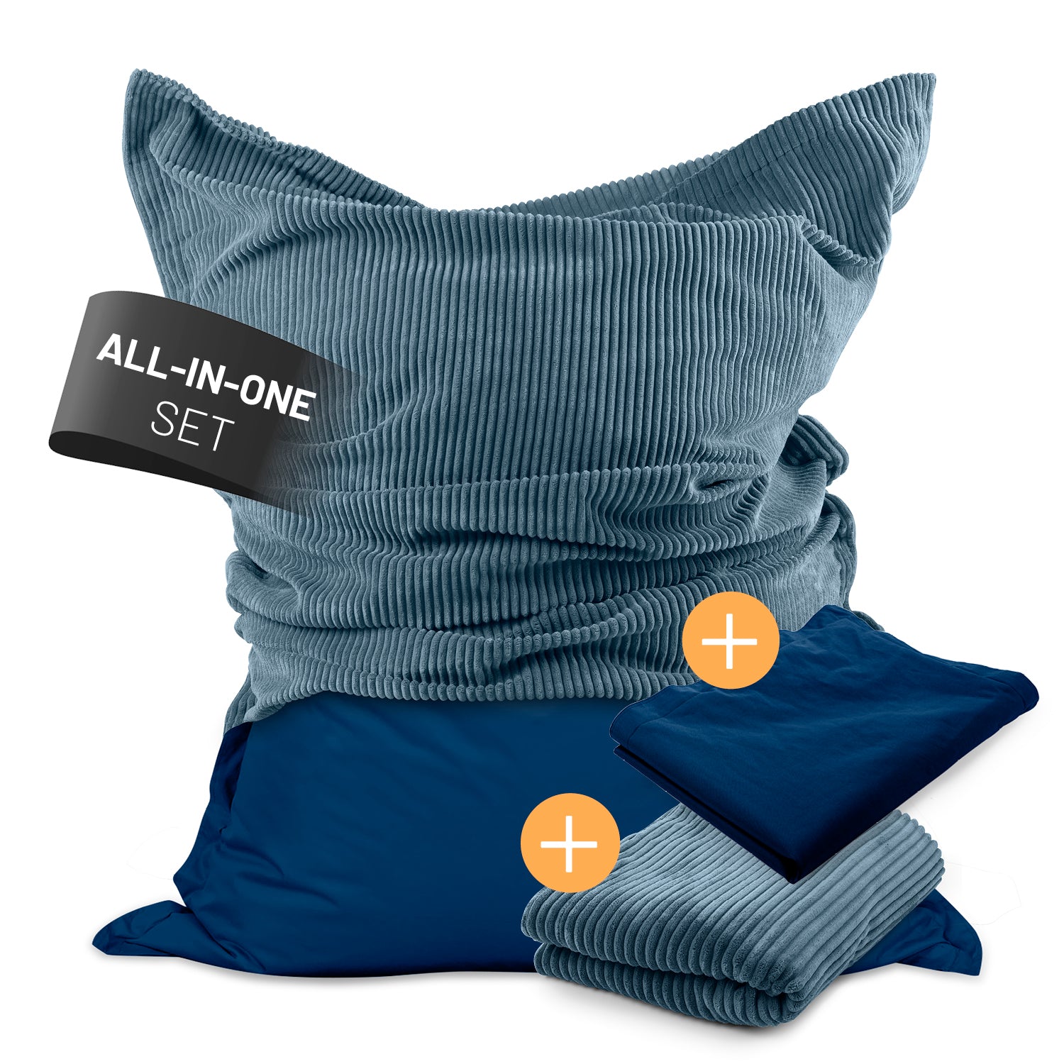 Sitzsack Classic XXL All-in-One Set - 380 L - 140 x 180 cm - Navyblau mit zwei wechselbaren Bezügen, IN- & OUTDOOR geeignet