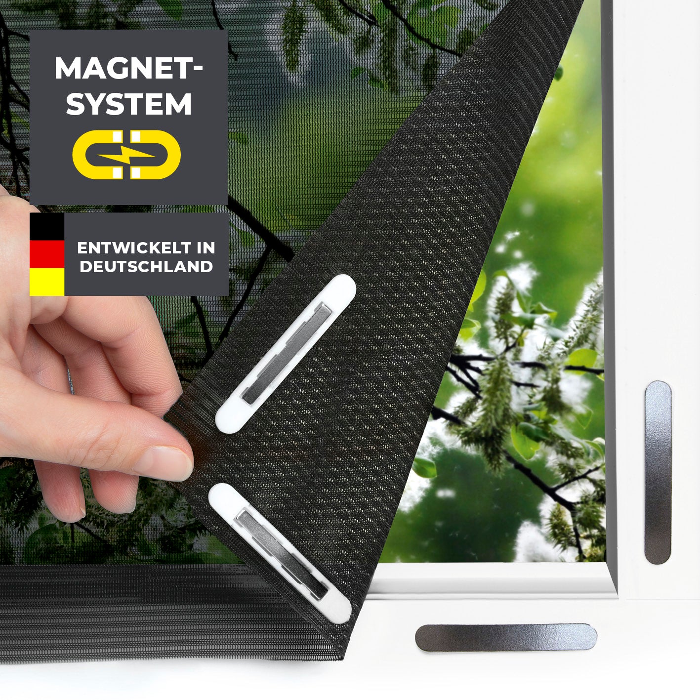 Insekten- & Pollenschutzgitter mit Magnetbefestigung - 2er-Set schwarz, leicht montierbar, Zuschnitt 110x130 cm, hält Insekten und Pollen draußen.