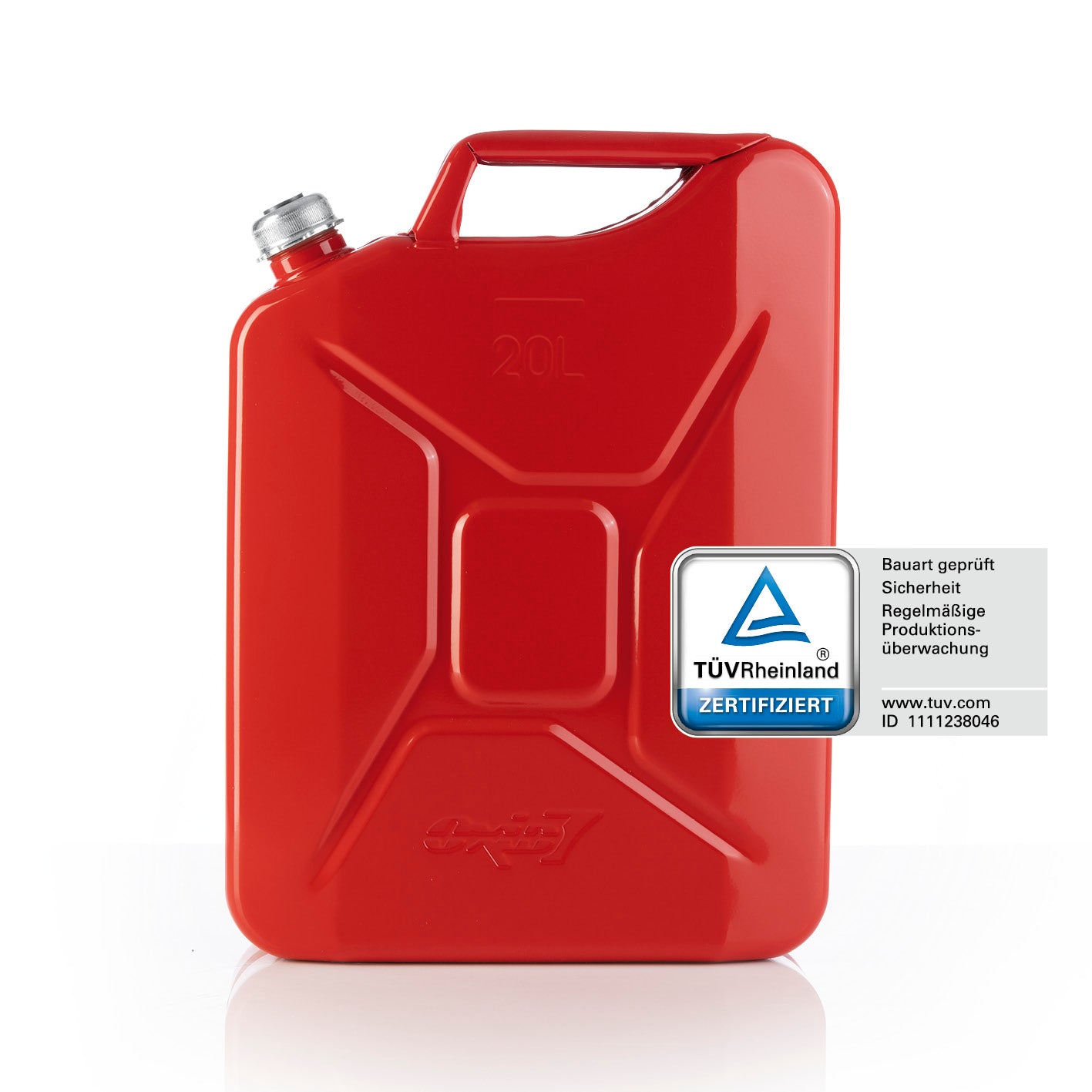 Metall-Kraftstoffkanister mit Schraubverschluss - 20 Liter - Rot, robust, korrosionsgeschützt, UN-zugelassen, sicher für Benzin und Diesel.