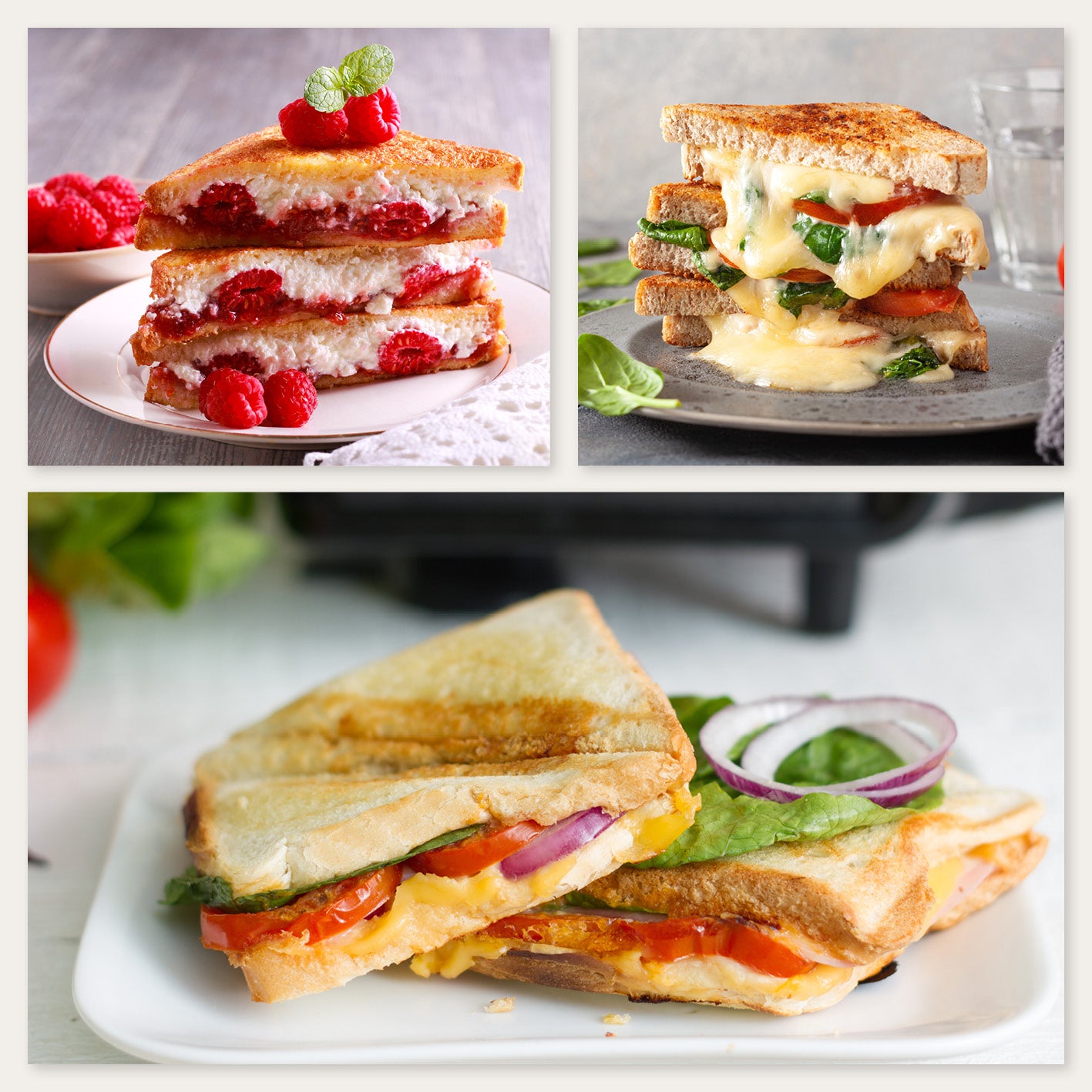 Sandwich Maker mit LED-Kontrollleuchte toastet knusprige Sandwiches mit verschiedenen Füllungen schnell und gleichmäßig.