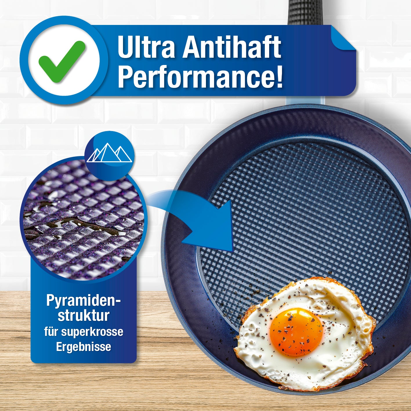 Aluminium-Bratpfanne Ø 28 cm mit pyramidenförmigem Boden und Keramik-Antihaftbeschichtung für fettarmes Braten ohne Anhaften.
