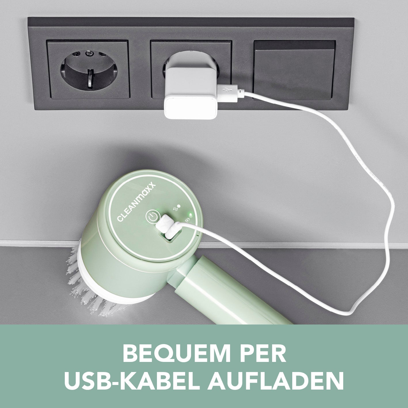 Akku-Reinigungsbürste - 2 Geschwindigkeitsstufen mit USB-Kabel kabellos aufladen für effizientes Reinigen und Polieren.