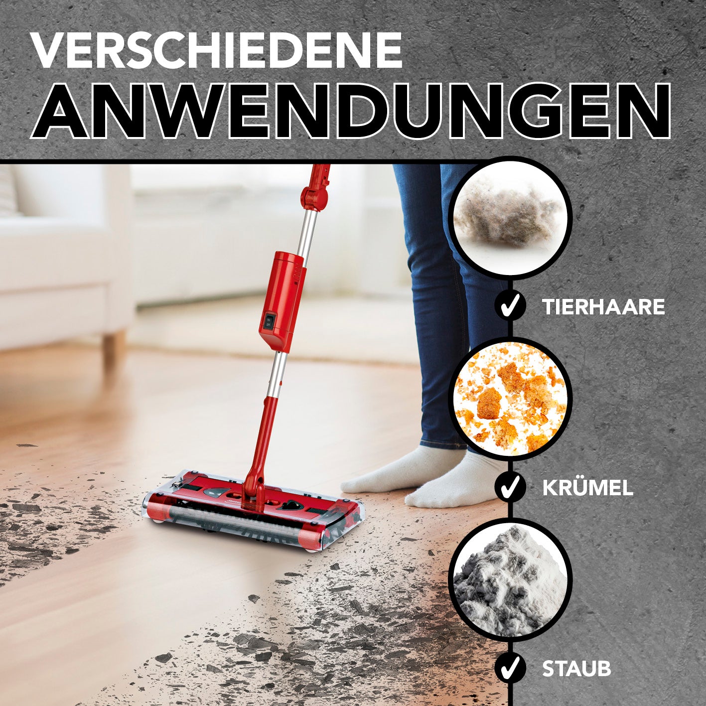 Swivel Sweeper G 2 Akkubesen kabellos - Rot reinigt Tierhaare, Krümel und Staub flexibel und kabellos auf Hartböden.