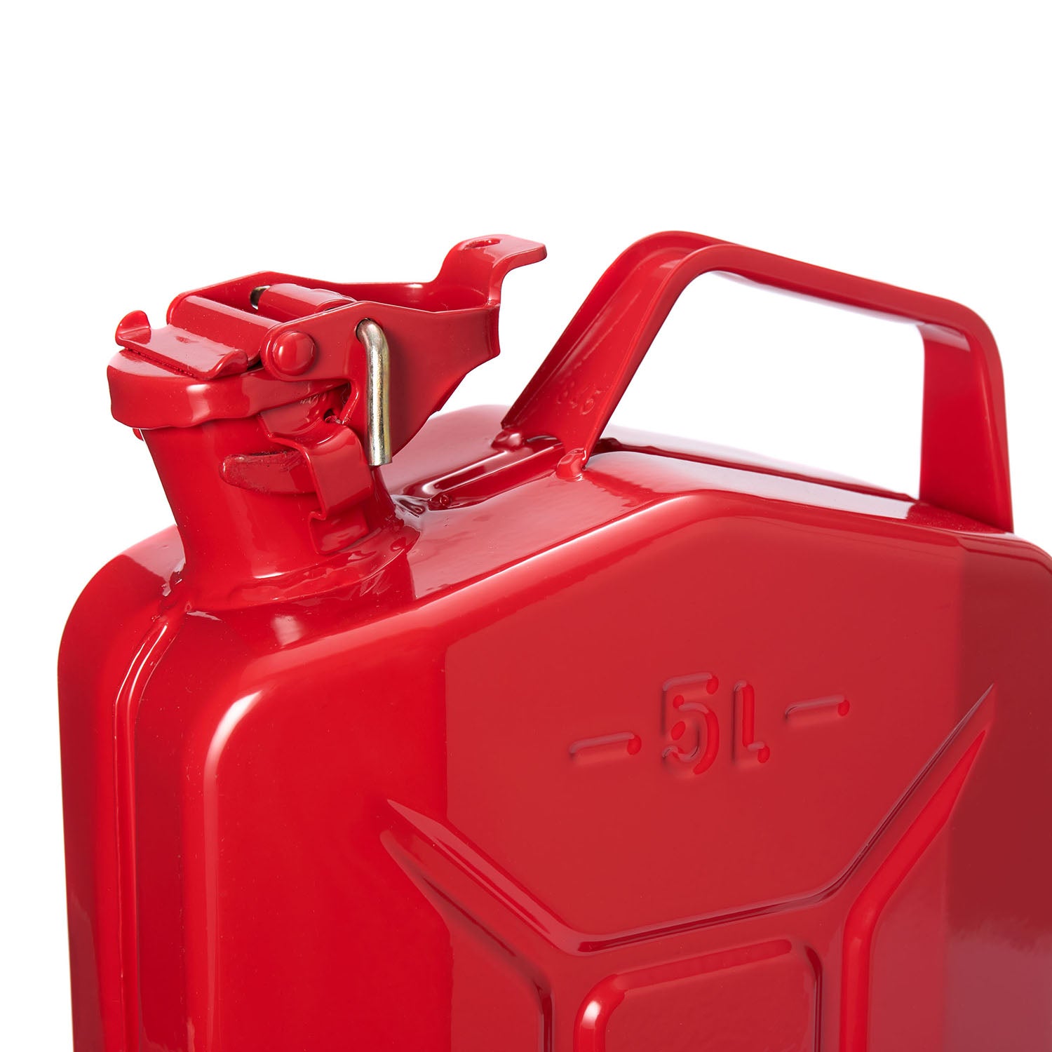 Metall Benzinkanister 5l - Rot mit UN-Zulassung, pulverbeschichtet für Benzin- und Dieseltransport, korrosionsgeschützt und robust.