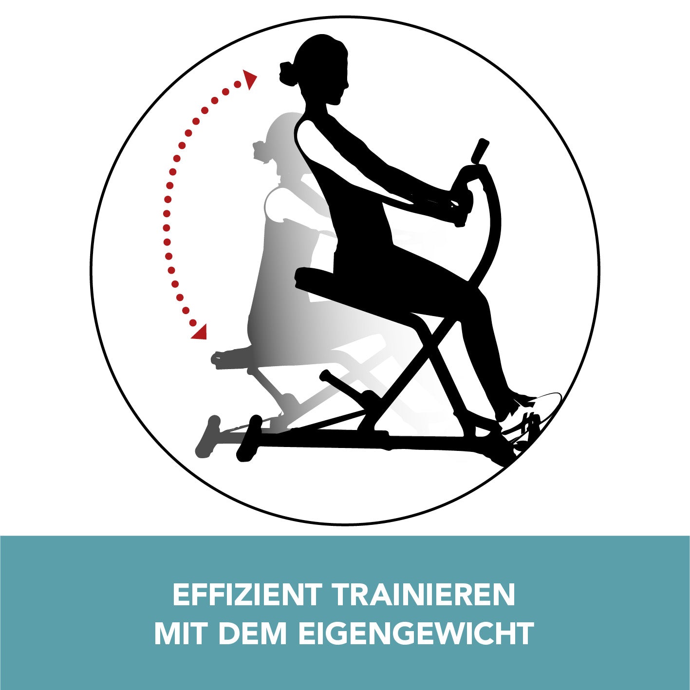 Darstellung der korrekten Sitz- und Bewegungsposition für das Trainingsgerät Crunch & Glide zur Kräftigung mit dem Eigengewicht.