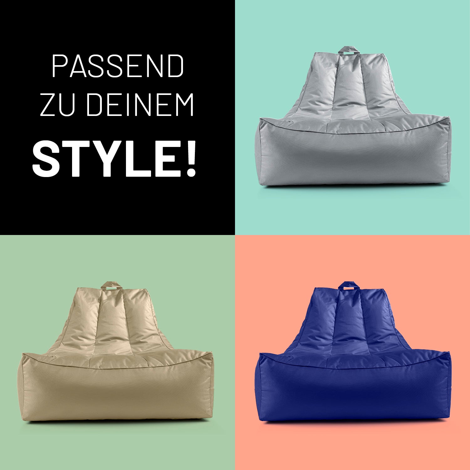 Premium Lounge-Sessel - 380 L - 100 x 100 x 80 cm - Beige, bequemer Loungesessel mit robuster, wasserabweisender Hülle und integriertem Getränkehalter.