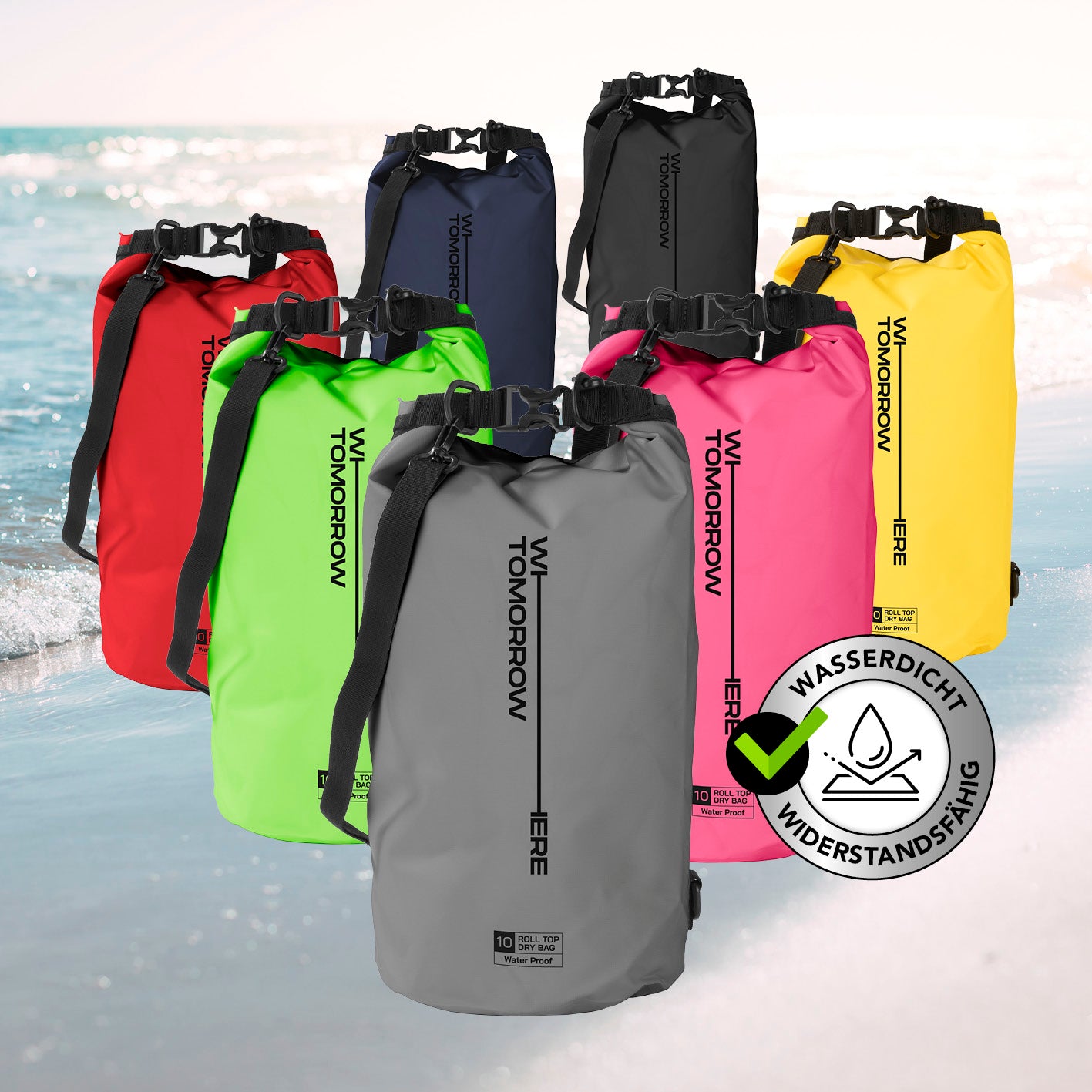 Dry Bag 10L - Style 02 - Grau, wasserdichter und robuster Outdoor-Rucksack mit verstellbarem Schultergurt für sichere Aufbewahrung.