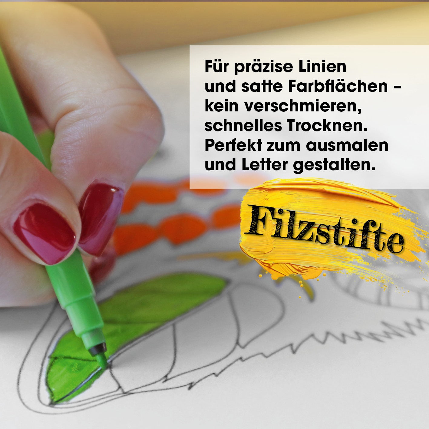 Mal- und Zeichenkoffer - 145-tlg. mit Filzstiften für präzise Linien, satte Farben und schnelles Trocknen, ideal zum Ausmalen und Gestalten.