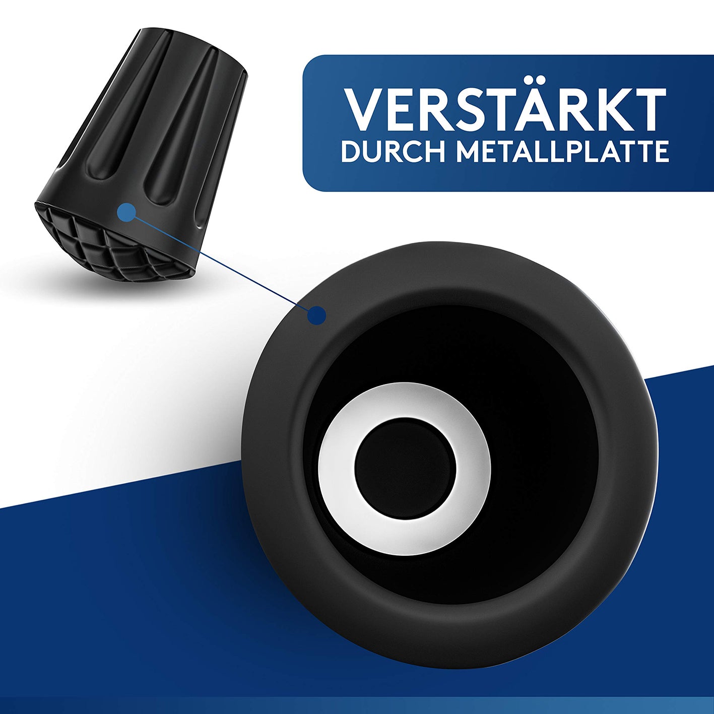 Wanderstock Aufsatz-Set - 14 Stück - Asphalt mit verstärkter Metallplatte für hohe Langlebigkeit und Stoßdämpfung bei jedem Untergrund.