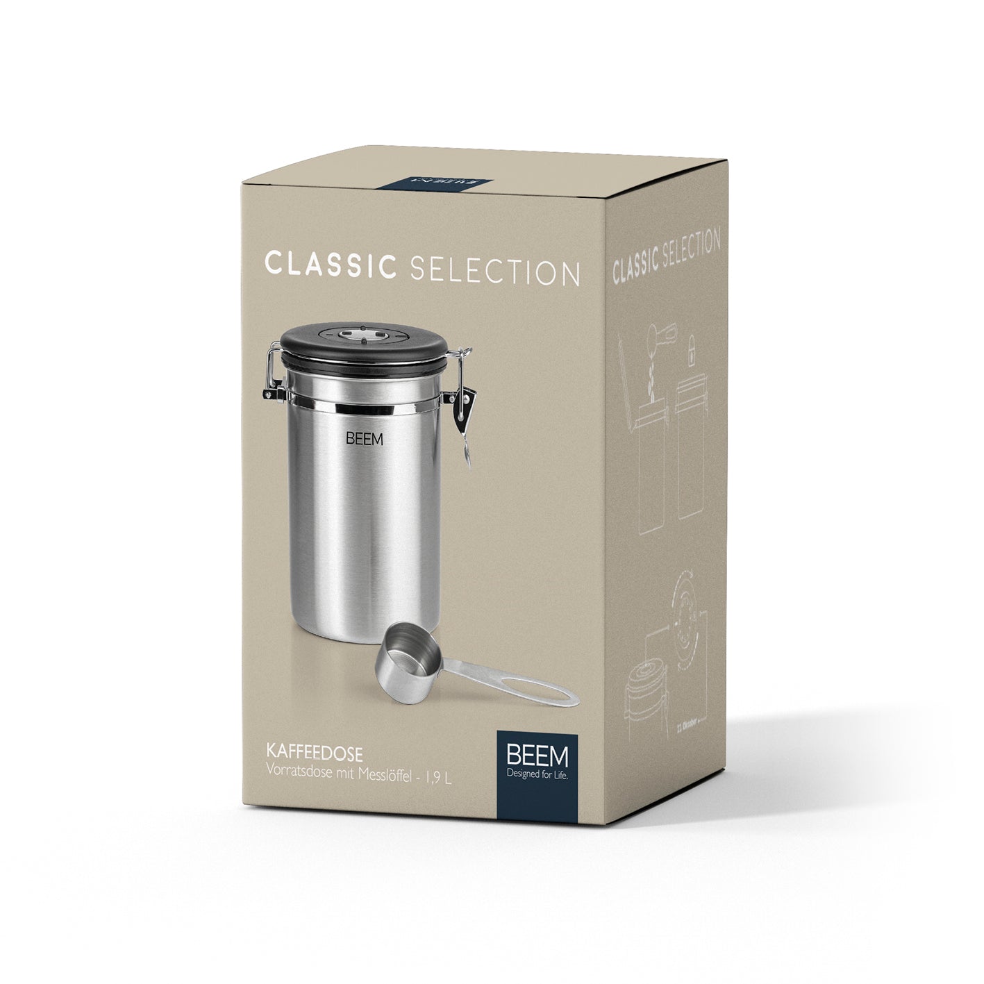 KAFFEEDOSE Vorratsdose mit Dosierlöffel - 1,9 l - 3er-Set aus Edelstahl mit luftdichtem Bügelverschluss und Messlöffel.