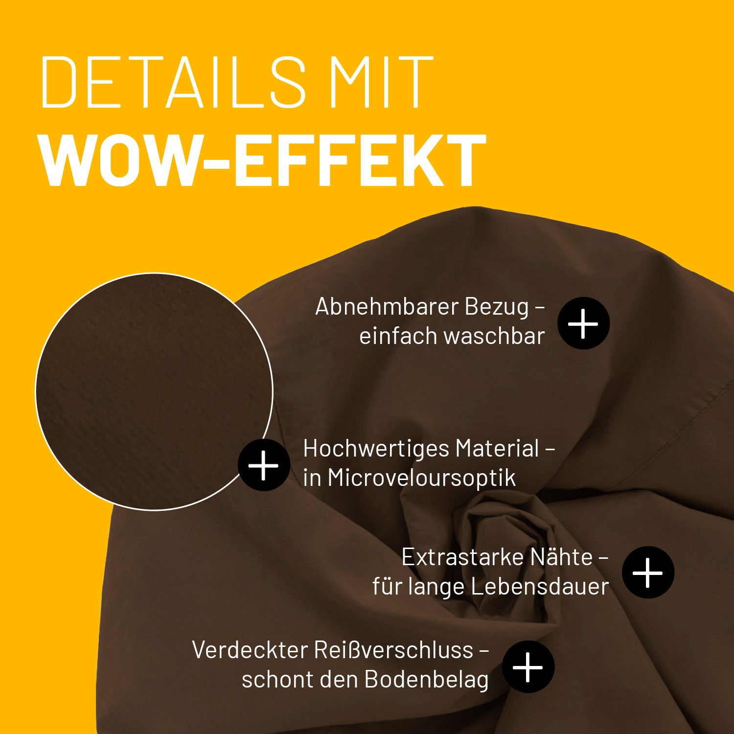 Luxury XL Sitzsack (120 L) Braun mit abnehmbarem Bezug, Microveloursoptik, extrastarken Nähten und verdecktem Reißverschluss von Lumaland.