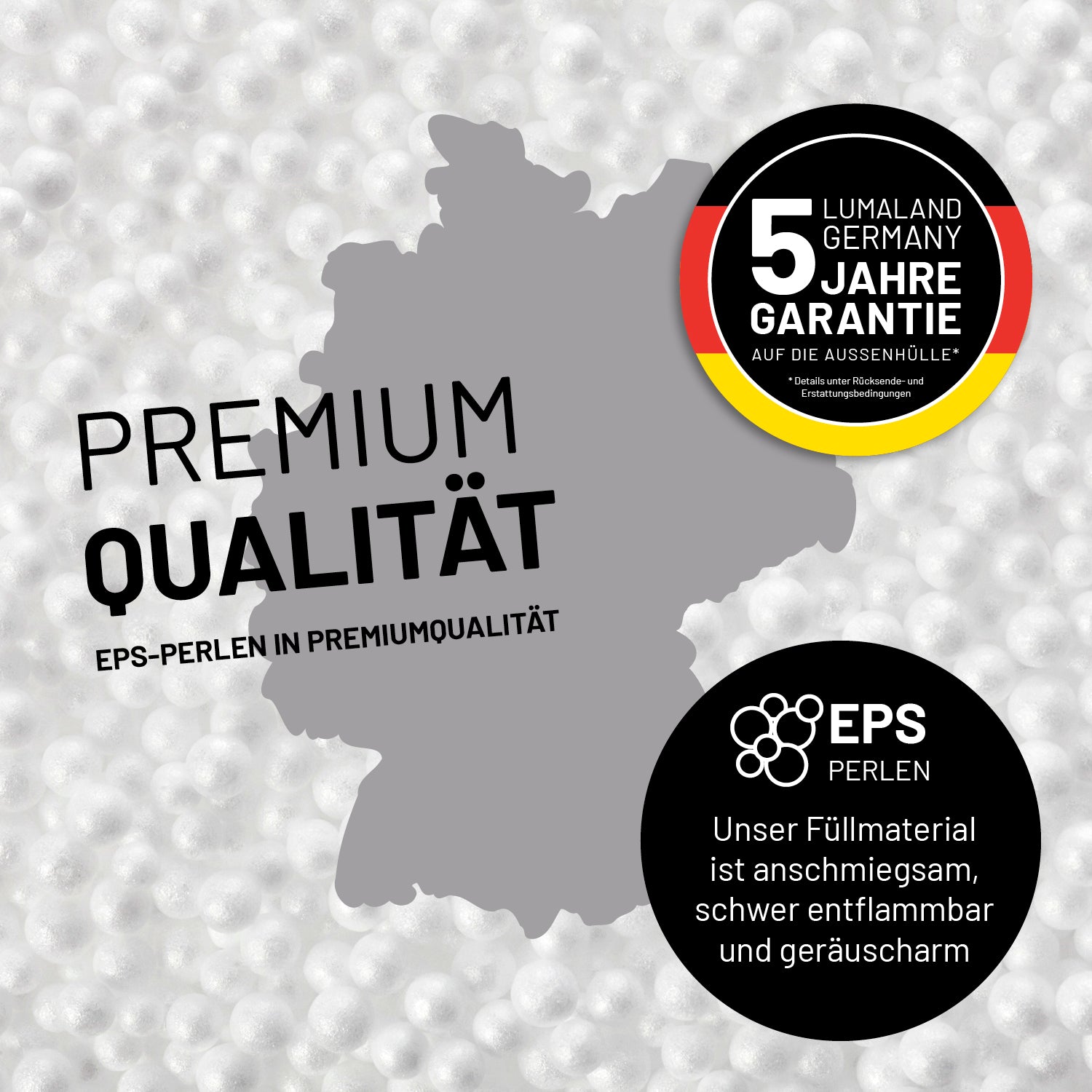 Sitzsack Classic XXL All-in-One Set - 380 L - 140 x 180 cm - Grau mit hochwertiger EPS-Füllung, schwer entflammbar und geräuscharm.