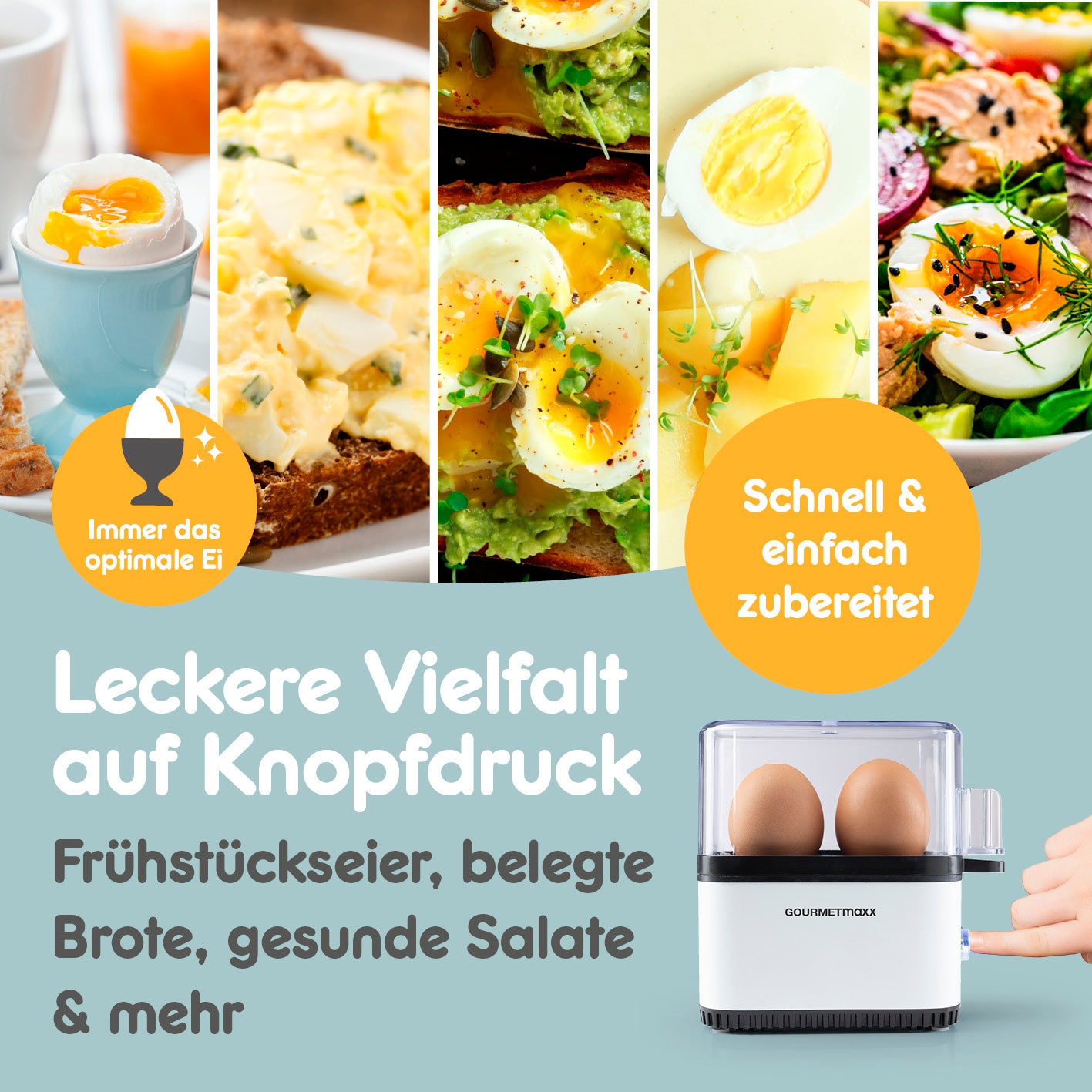 Design-Eierkocher 2 Eier - Weiß bereitet Eier schnell und einfach zu für Frühstück, belegte Brote und gesunde Salate.