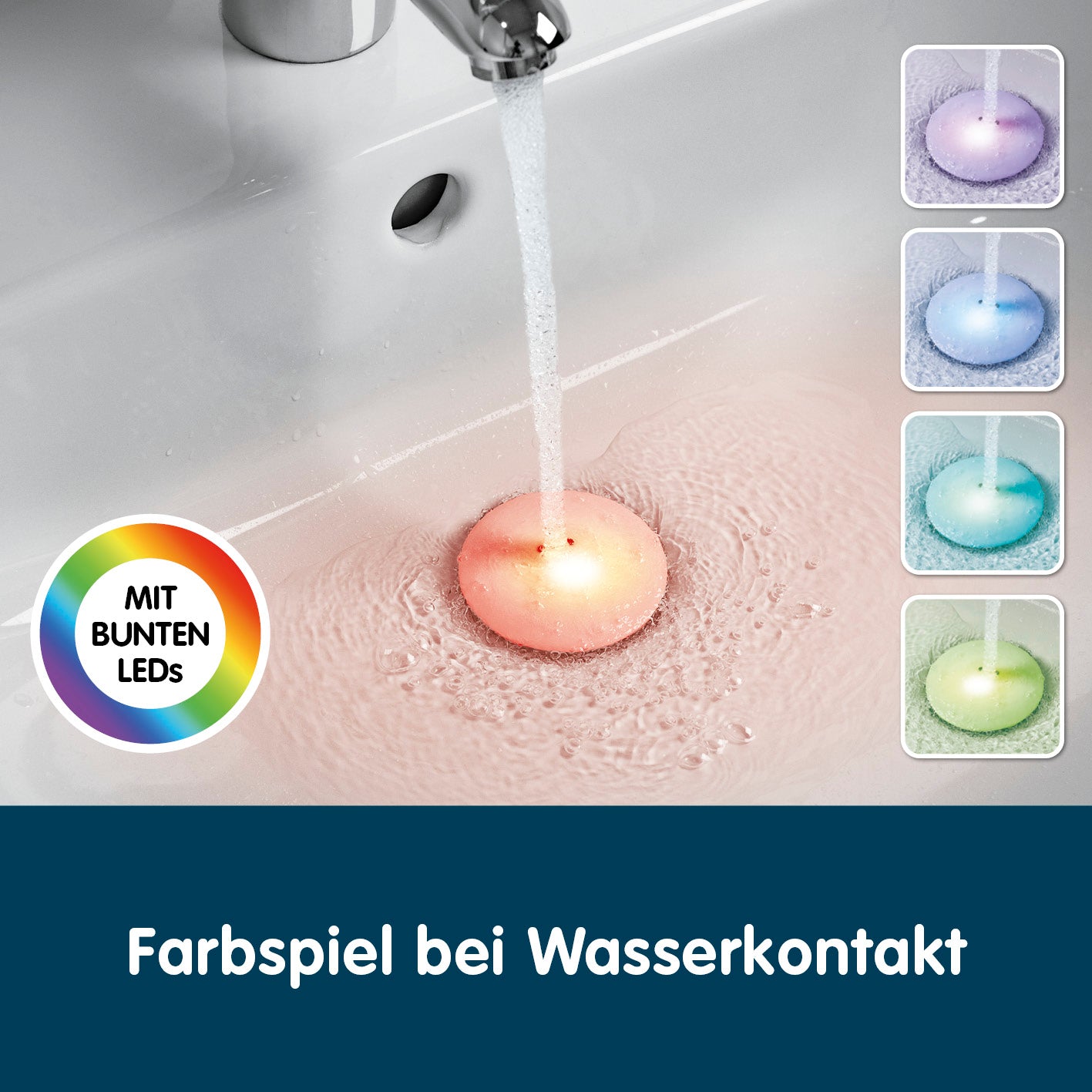 Abfluss-Fee LED-Abflussstopfen mit Farbwechsel-LEDs für freie Abflüsse und weniger Gerüche, höhenverstellbar und nachfüllbar.