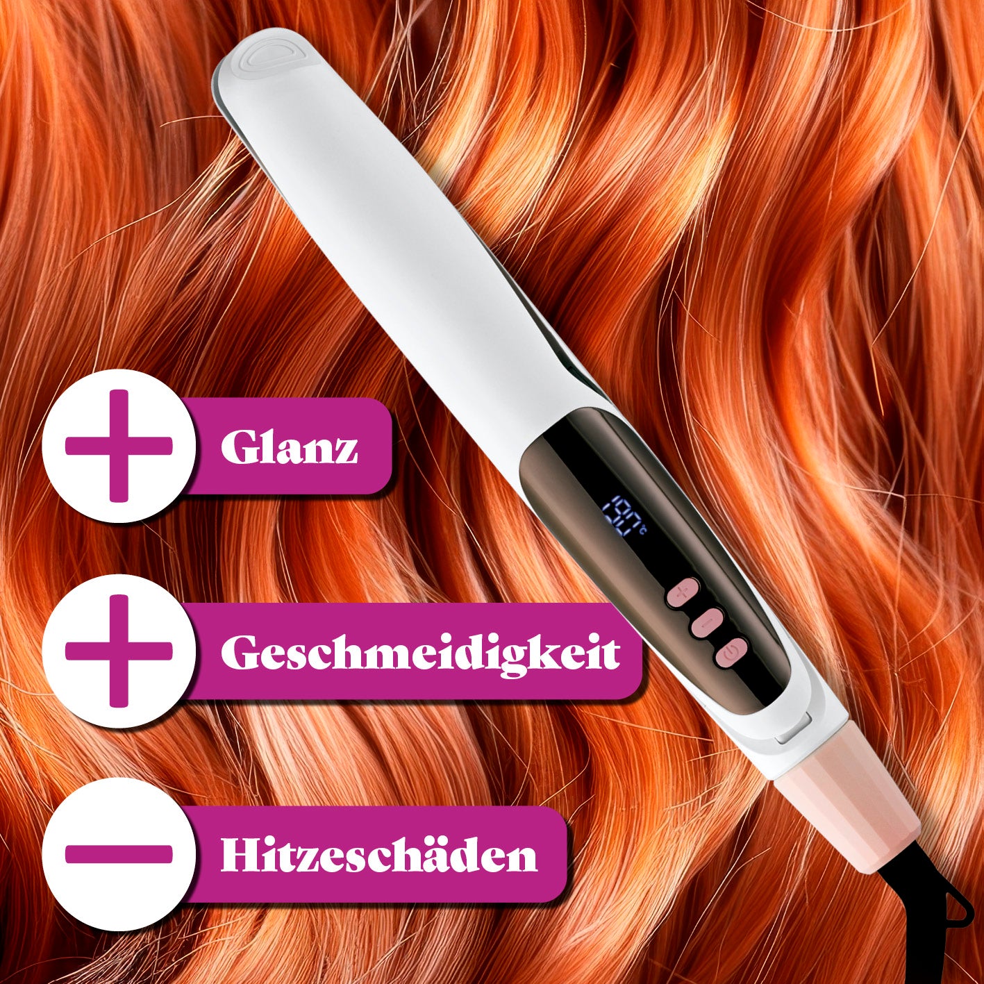 Profi Hair-Styler mit digitalem Display für Glanz und Geschmeidigkeit ohne Hitzeschäden bei allen Haartypen.