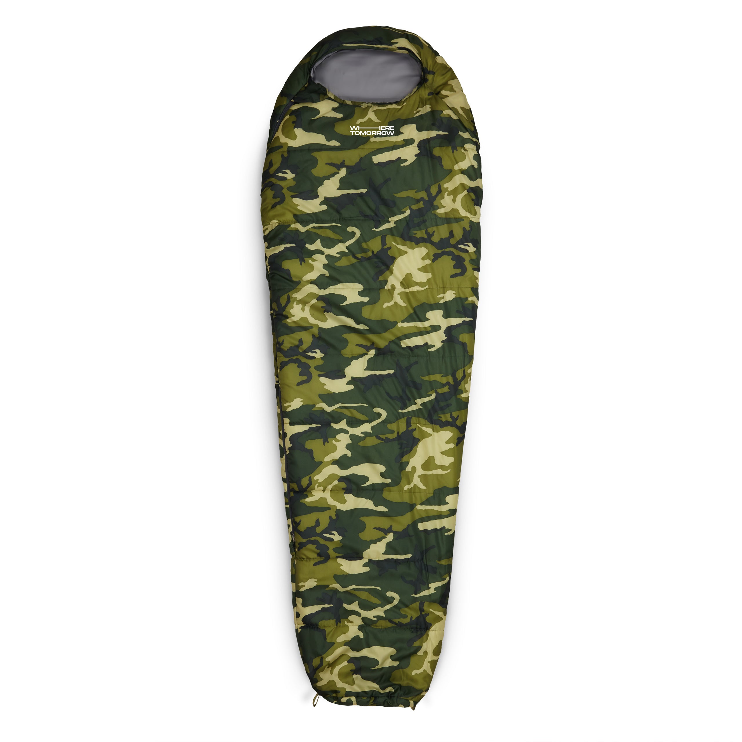 Camping Schlafsack Classic - Mumienschlafsack mit Tasche in Camouflage Grün, wasserabweisend, atmungsaktiv, 230 x 80 x 55 cm.