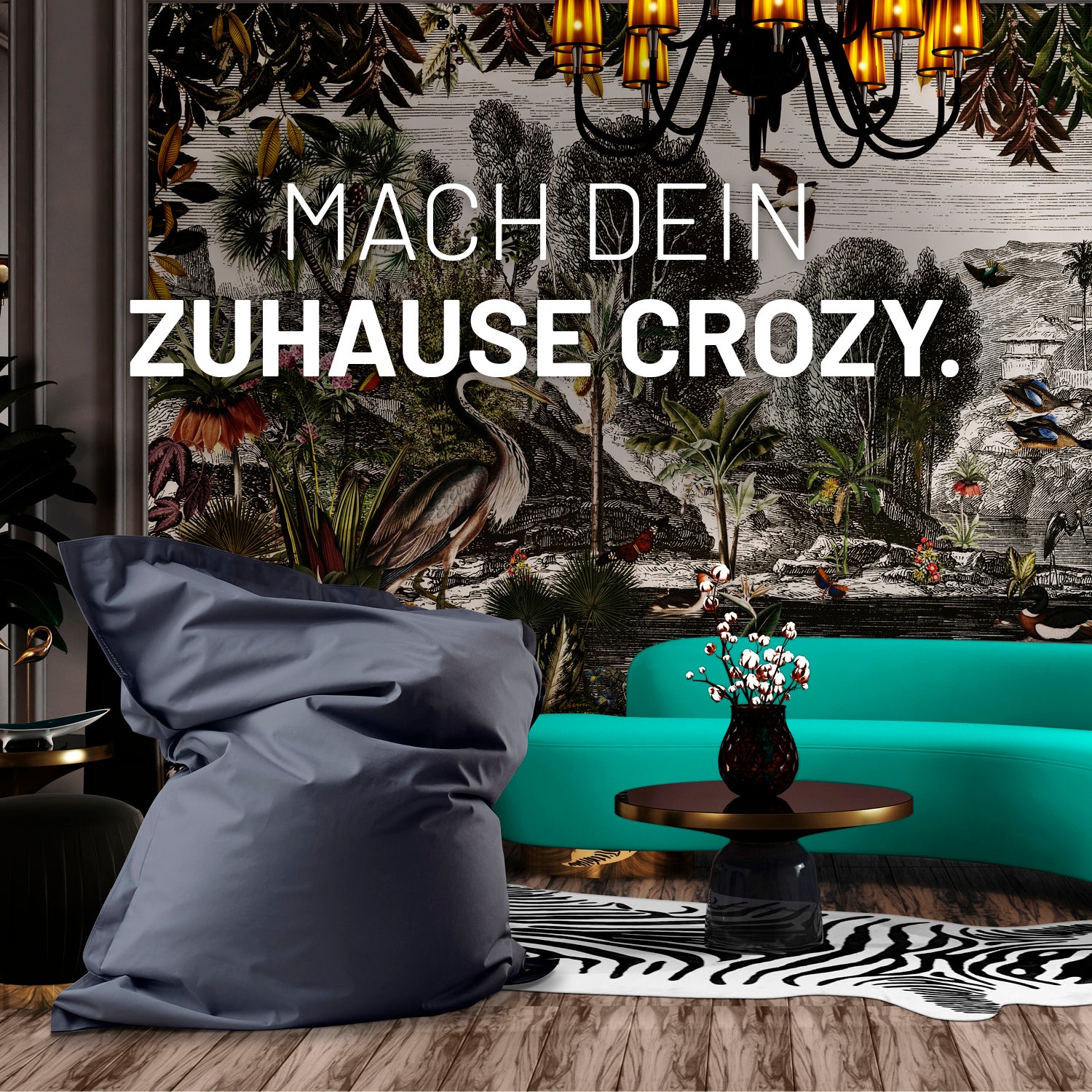Sitzsack Classic XXL (380 L) Stahlgrau im modernen Wohnzimmer, stilvoll drinnen und draußen, bequem sitzen und liegen.