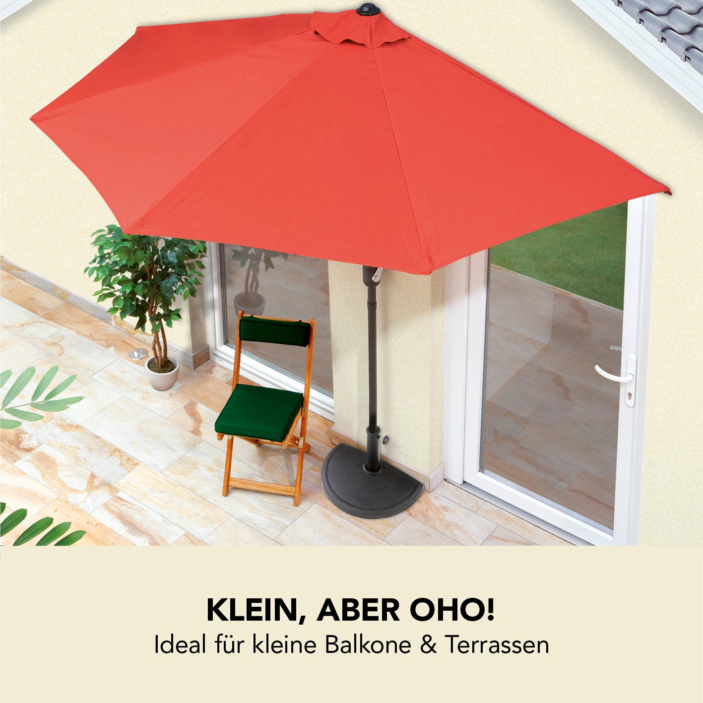 Sonnenschirmfuß Stein-Optik - 50x33x33cm - anthrazit, halbrund, wetterfest, moderner, massiver Fuß für kleinen Balkon und Terrasse.