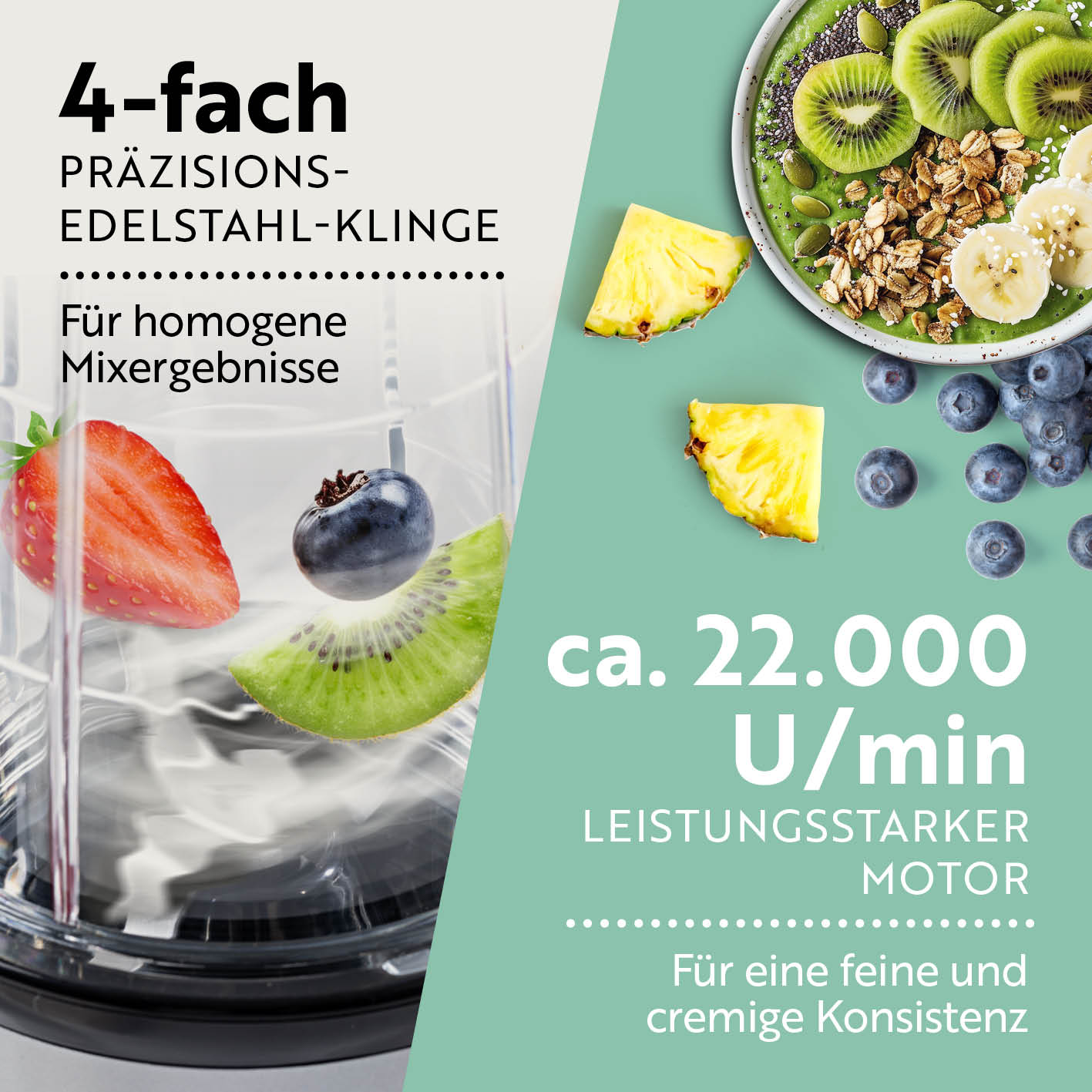 Mr. Magic Power 400 Pro mit Zubehörset XL - Silber/Schwarz mit 4-fach Präzisions-Edelstahlklinge und 22.000 U/min für feine Mixergebnisse