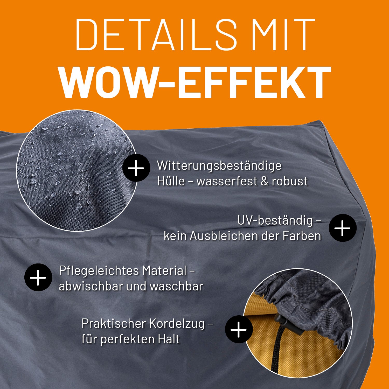 Wetterschutzhaube für den Modularen Sessel - 100 x 76 x 75 cm, wasserfest, UV-beständig, pflegeleicht mit praktischem Kordelzug für festen Halt.