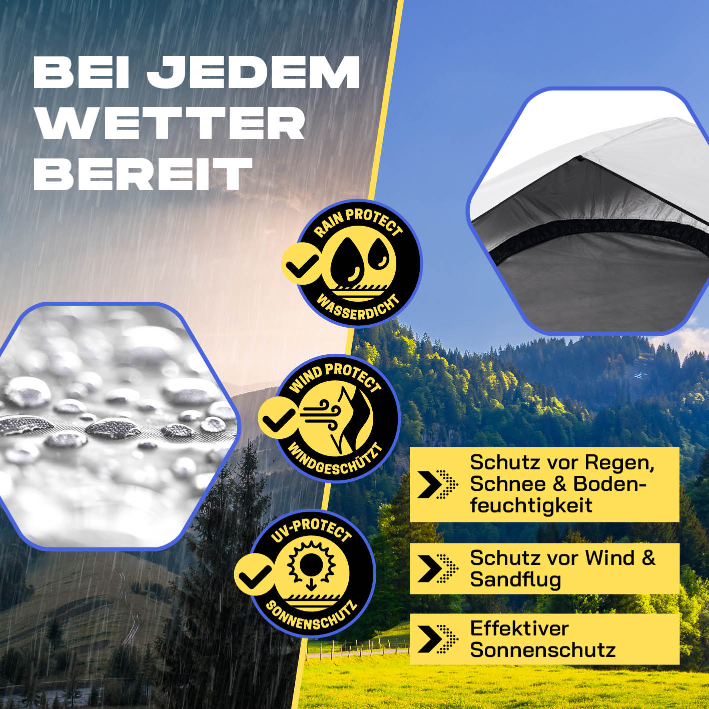 Pop-up-Wurfzelt für 4 Personen mit Kühleffekt - weiß/schwarz, wasserdicht, winddicht und mit effektivem Sonnenschutz für jedes Wetter.