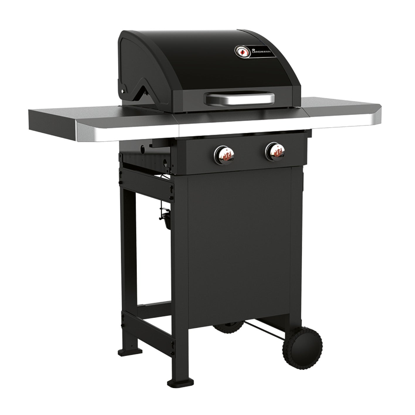 Gasgrill Rexon 2.0 mit 2 Edelstahl-Brennern, Piezozündung, emaillierten Grillrosten und Warmhalterost, schwarz und silber.