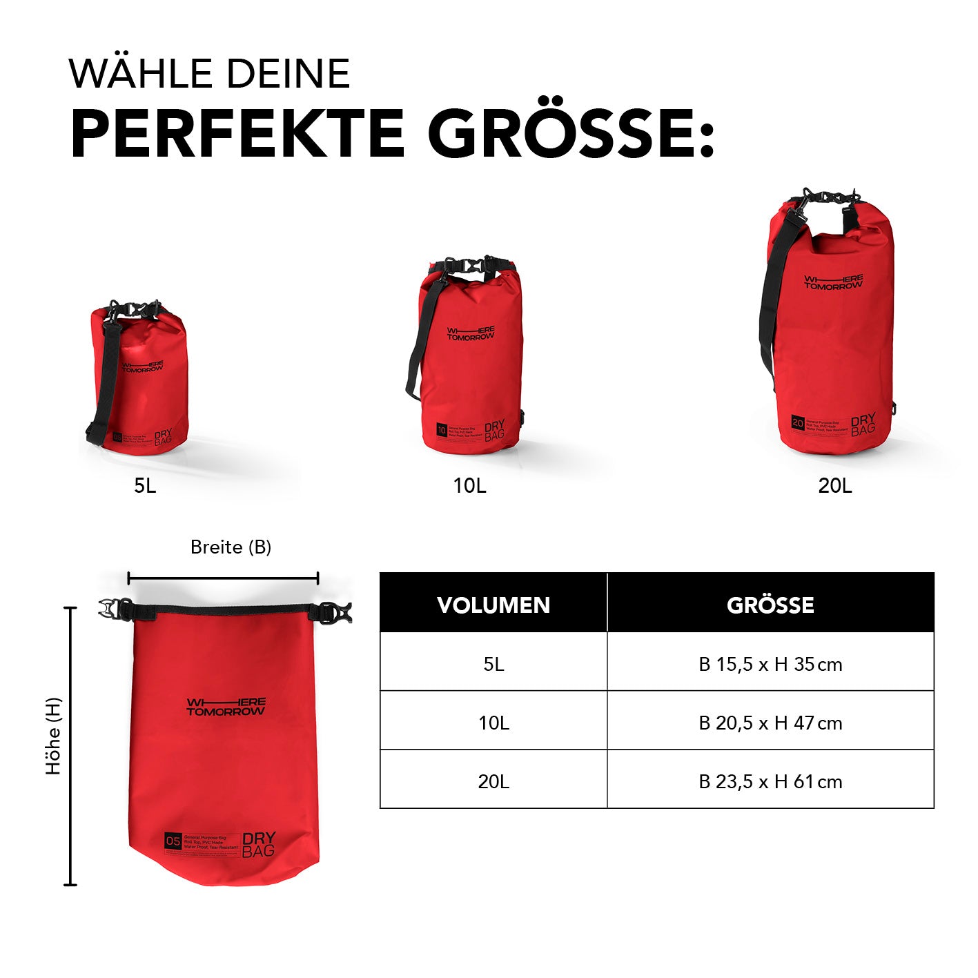 Dry Bag 5L - Style 01 - Rot, wasserdichter Outdoor-Rucksack mit Rolltop, ideal für Camping und Wassersport, robust und UV-geschützt.