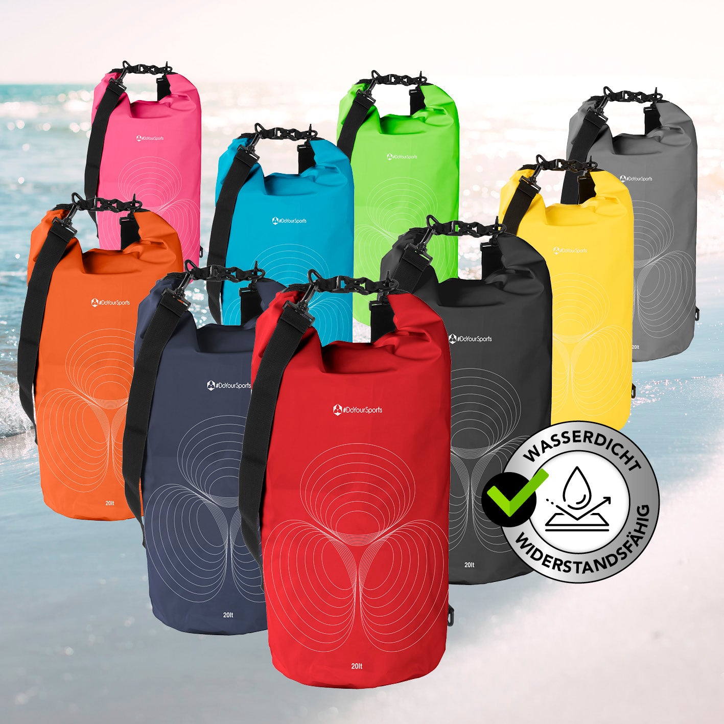 Dry Bag 20L - Rot, wasserdichter, robuster Outdoor-Rucksack mit Rolltop, ideal für Camping, Angeln, Standup-Paddling, verstellbar und langlebig.
